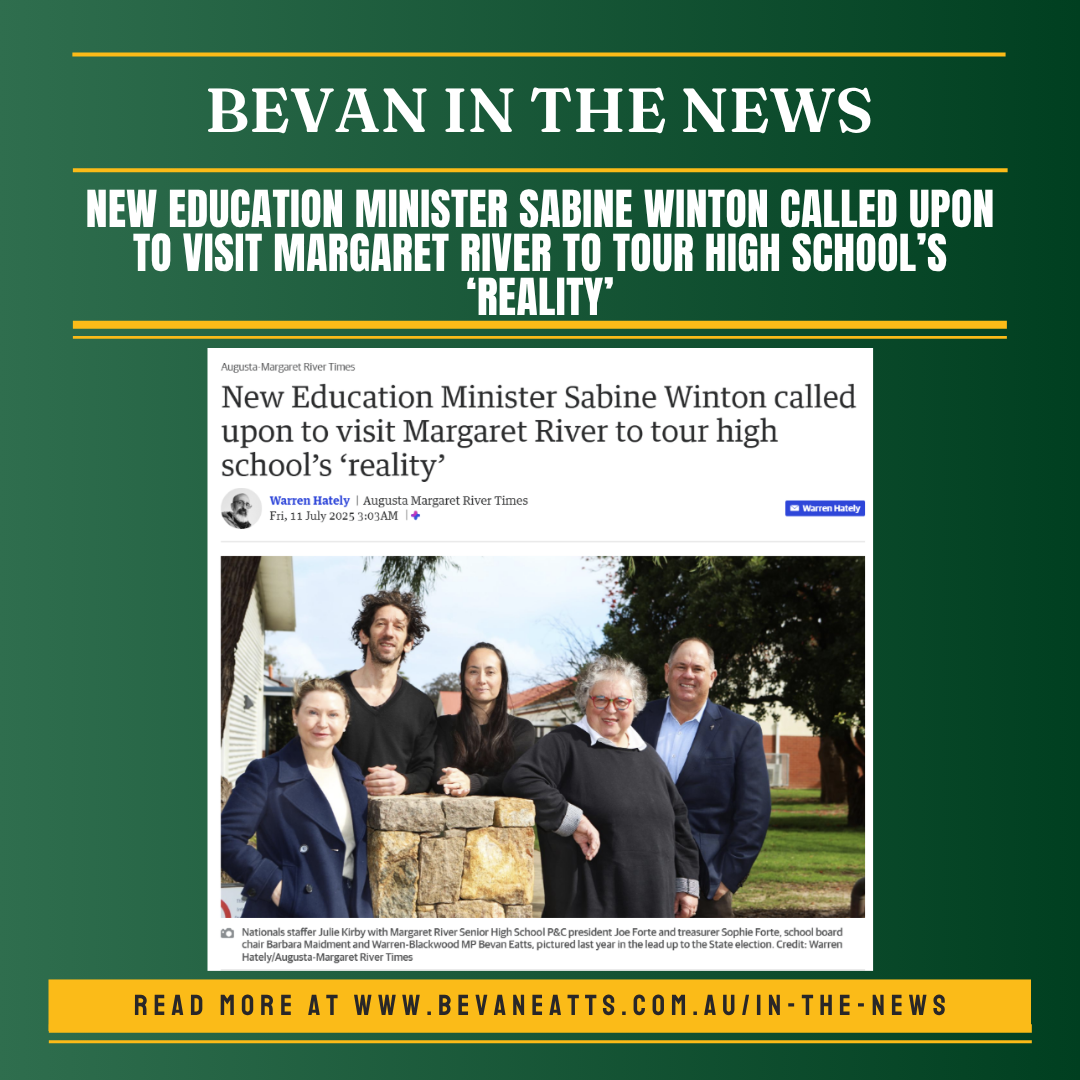 In the News: New Education Minister Sabine Winton called upon to visit Margaret River to tour high school’s ‘reality’