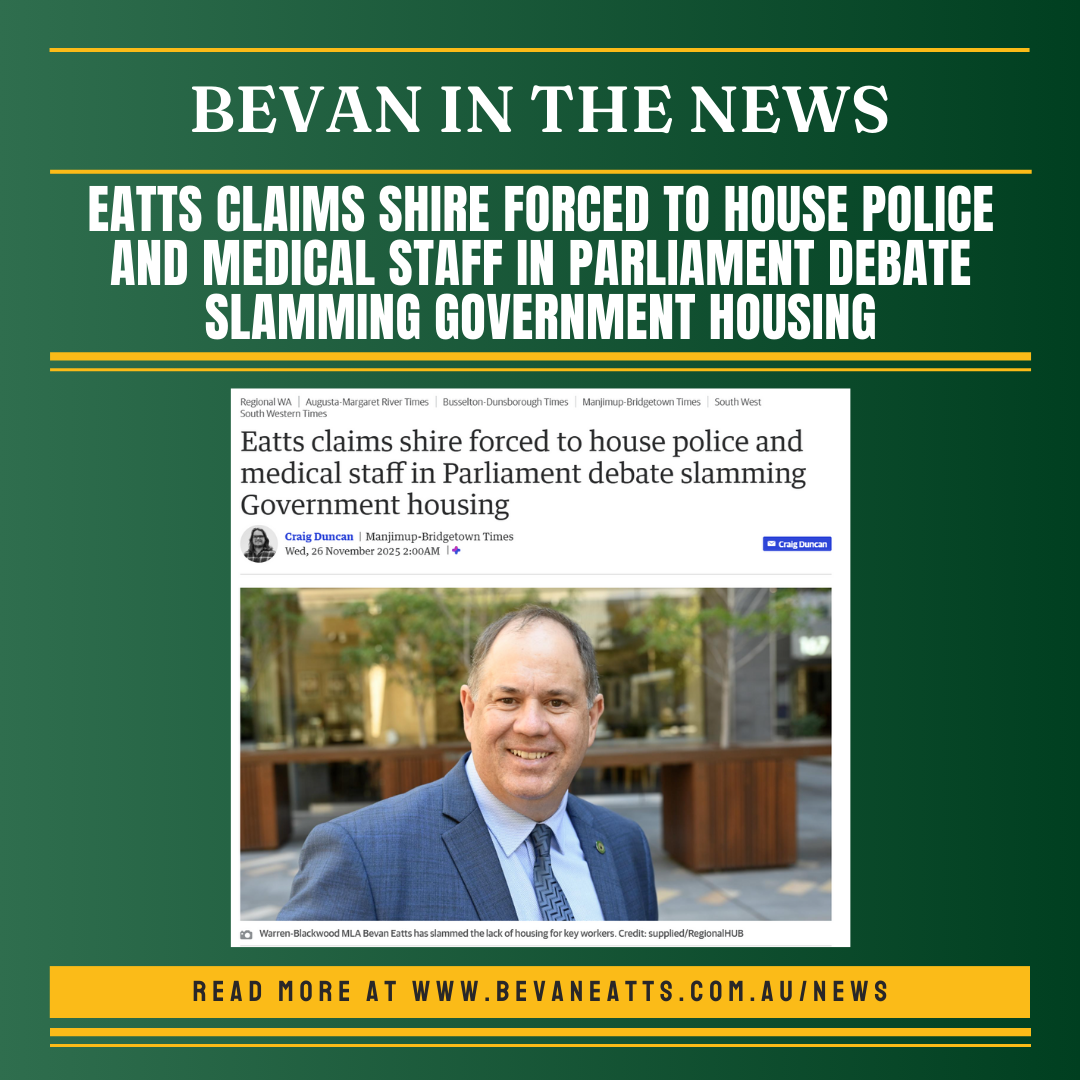 Eatts claims shire forced to house police and medical staff in Parliament debate slamming Government housing