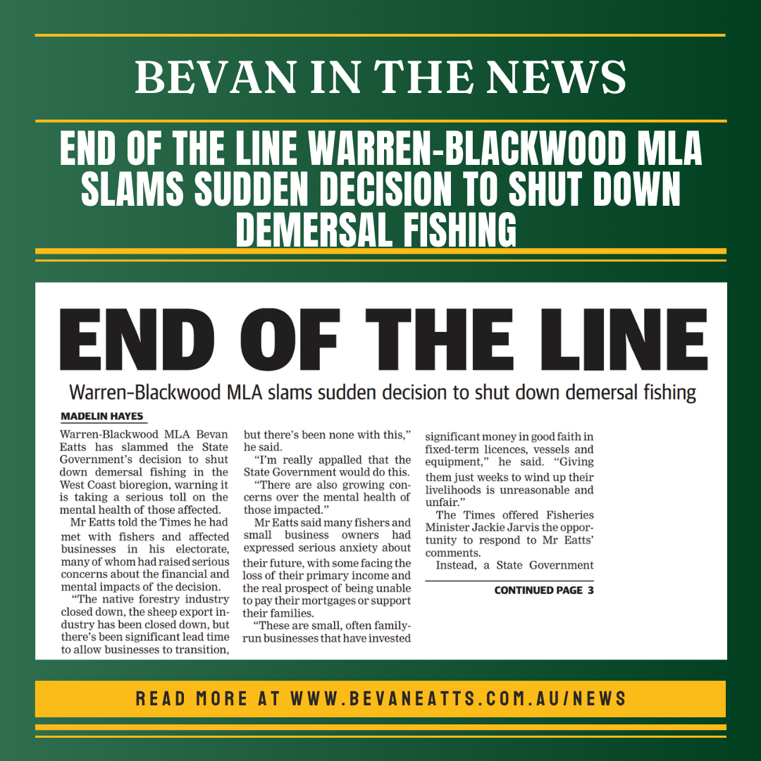 Bevan Eatts Condemns Sudden Demersal Fishing Ban in WA
