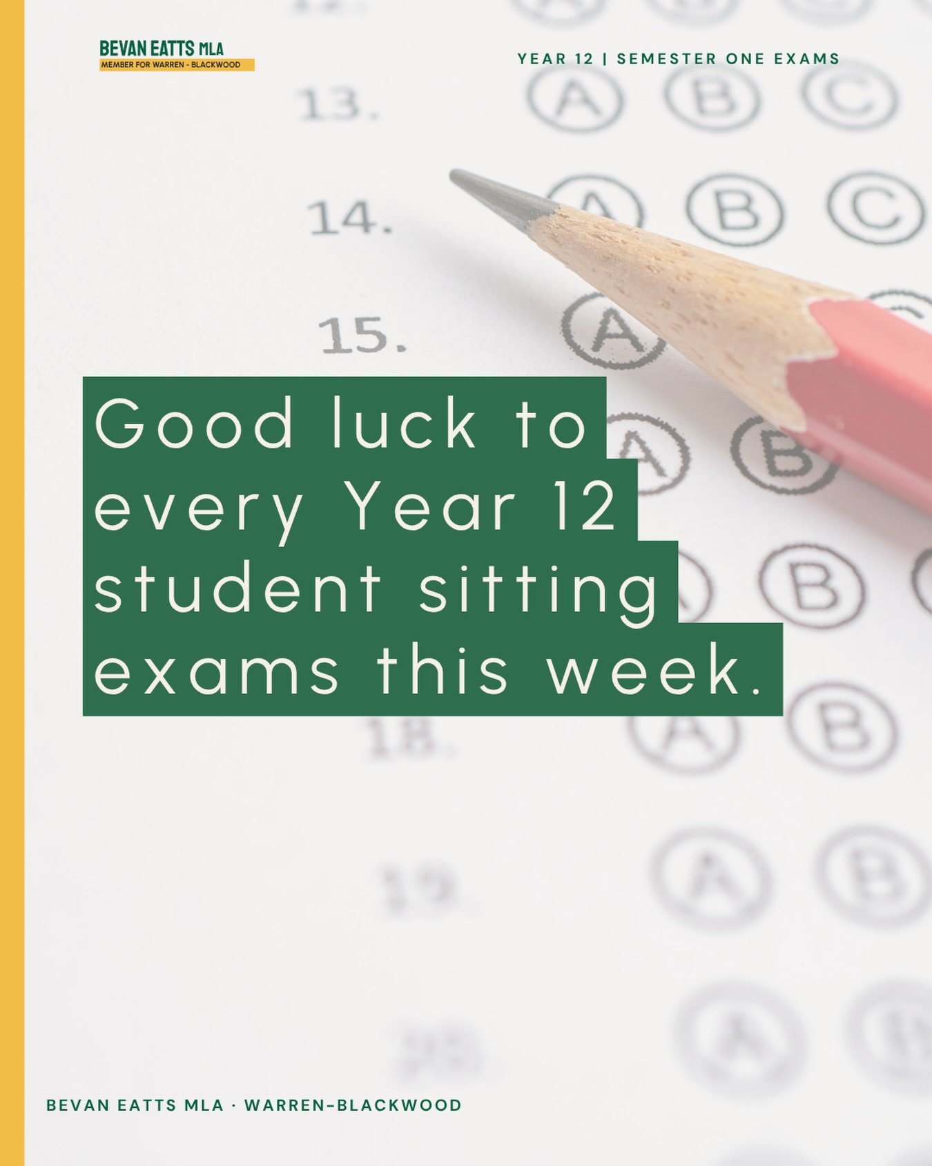Semester one exams are on across Warren-Blackwood this week.

It&rsquo;s a big moment, and you&rsquo;ve put in the work to get here.

To the students: back yourself.
To the parents and teachers who&rsquo;ve supported them: thank you.

#WarrenBlackwoo