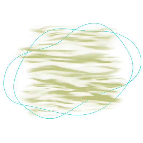 A beige, irregularly-shaped splash with blue lines and accents on a black and teal background.