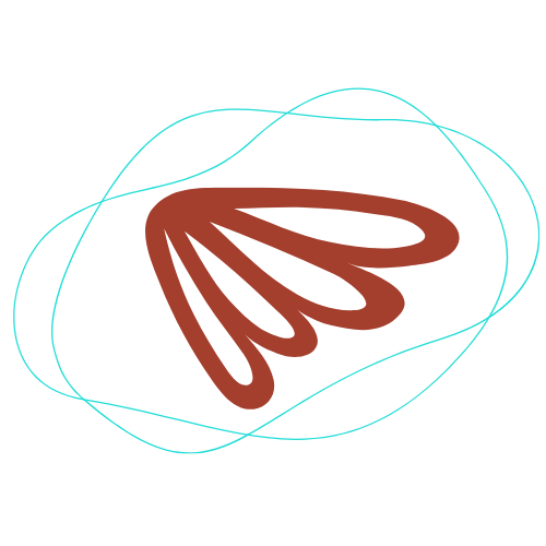 An abstract logo featuring a stylized brown wing with light blue circular lines around it on a black background.