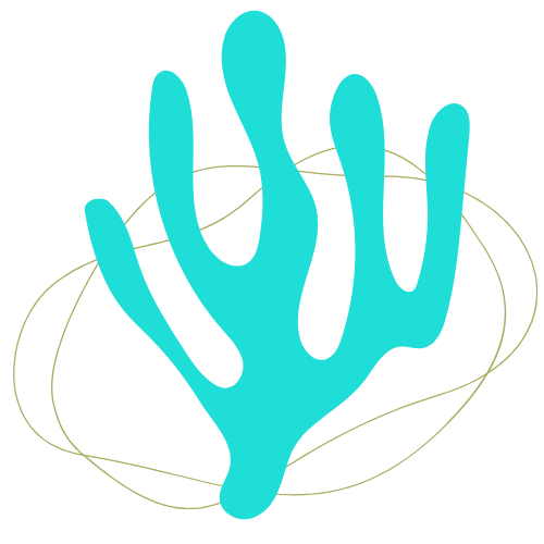 Digital illustration of a blue coral with yellow lines swirling around it on a black background.