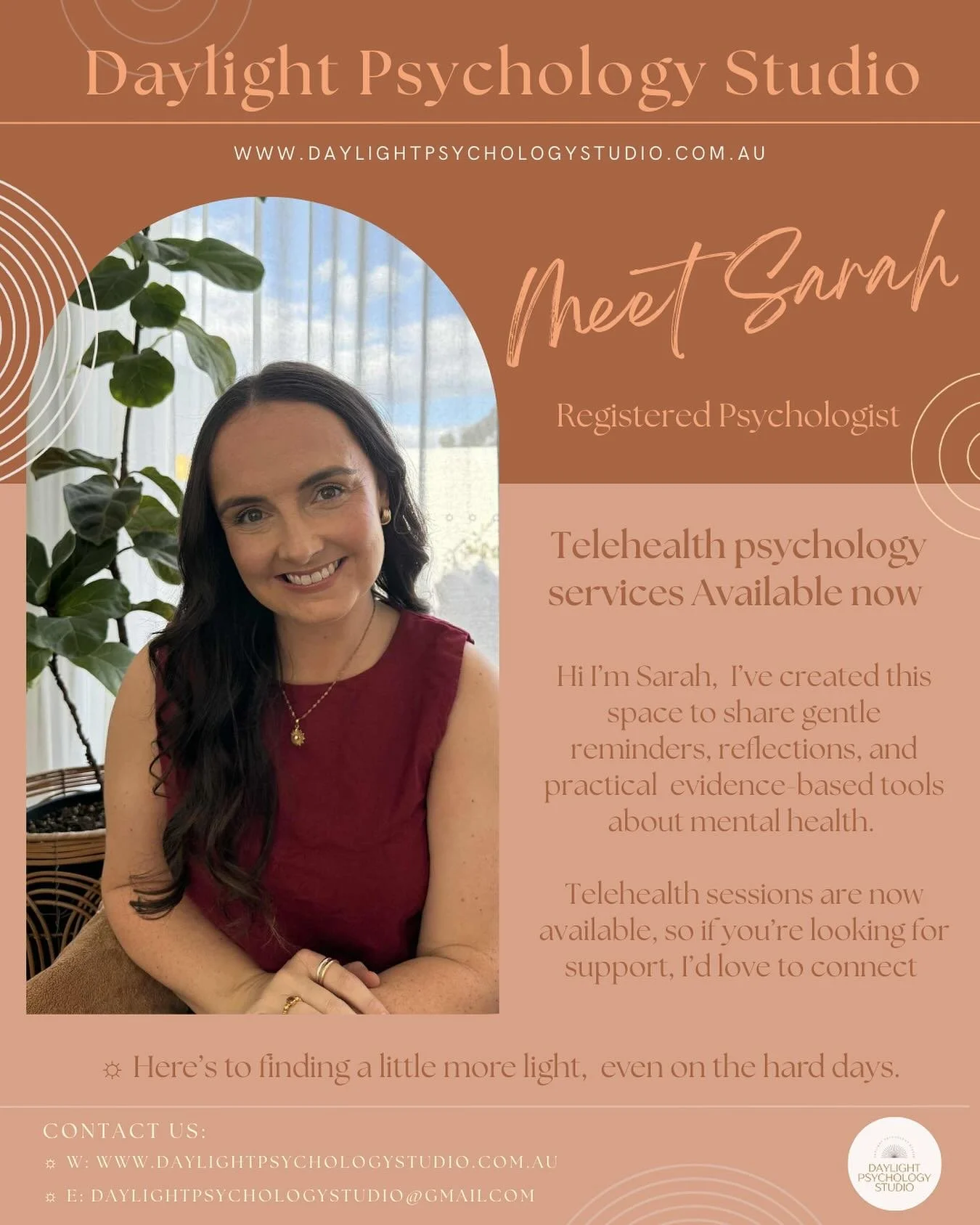 Meet Sarah ☀️
Telehealth psychology sessions available now 

Disclaimer: please note that posts on this page are intended to share general information, and evidence-based educational content only. The information provided is not a substitute for indi