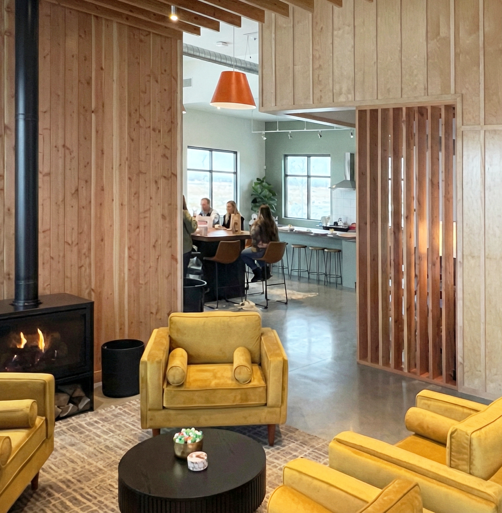 Office interior detailed with warm local woods and features