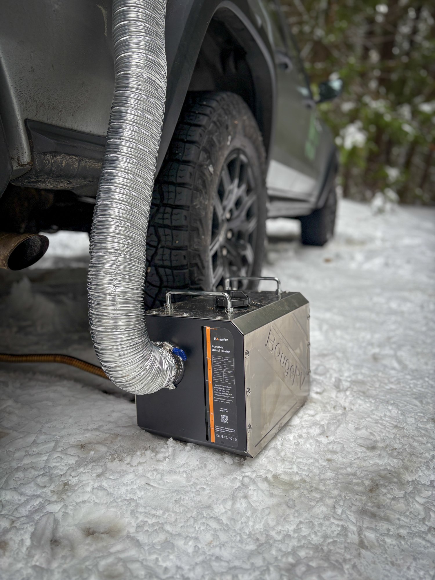 BougeRV diesel heater in the snow