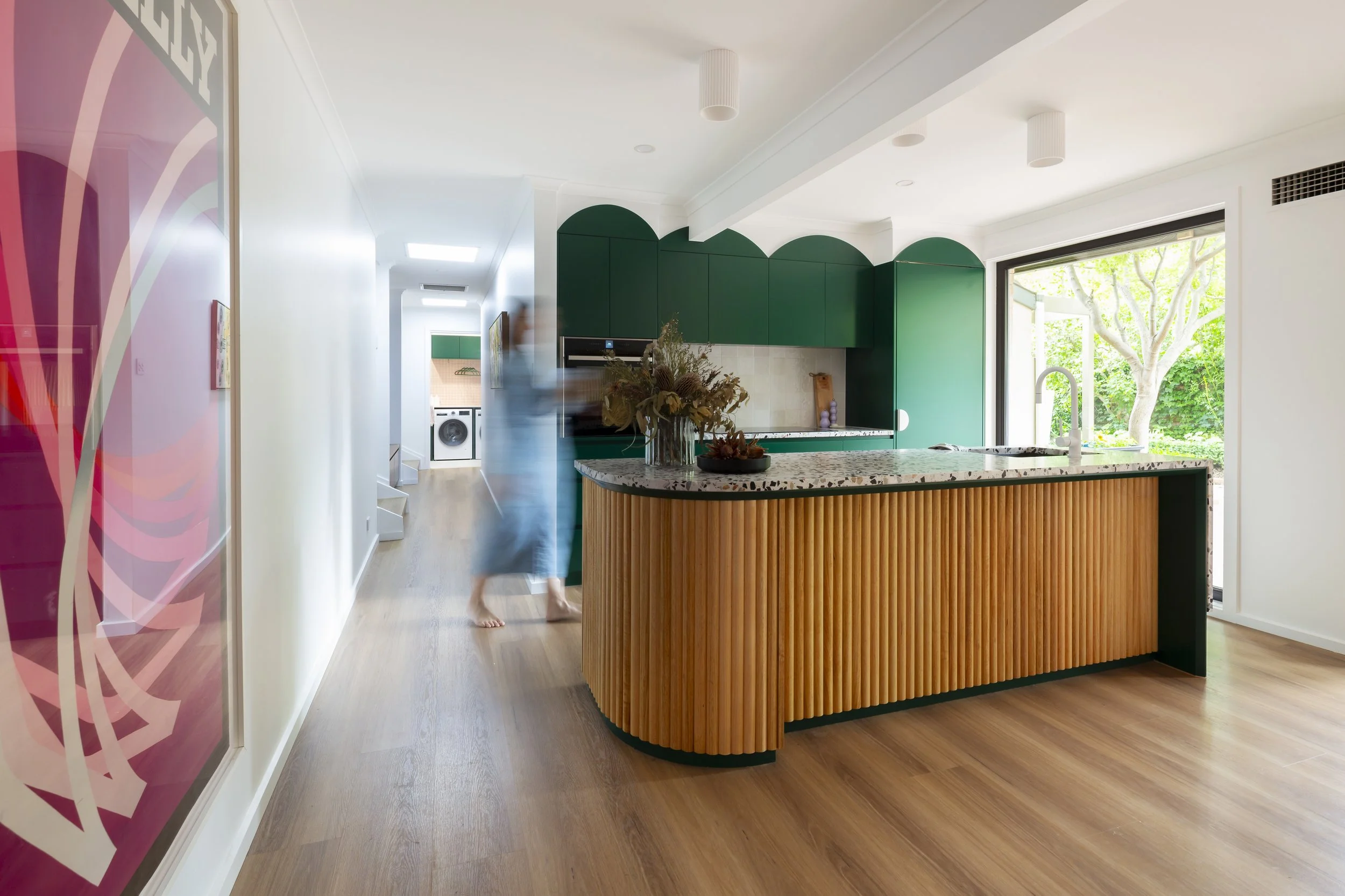 Modern kitchen with green cabinets Yarralumla Canberra Built By Jaymax Construction