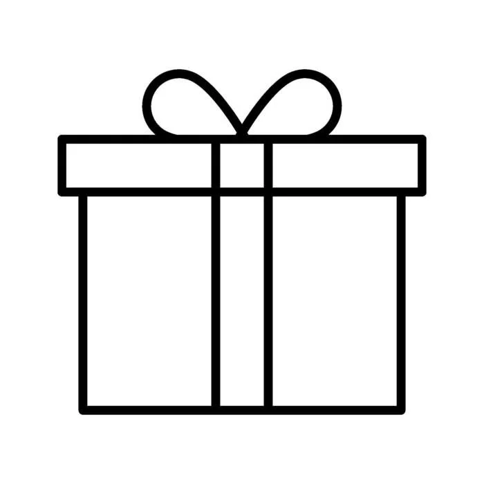 Line drawing of a gift box with a bow on top.