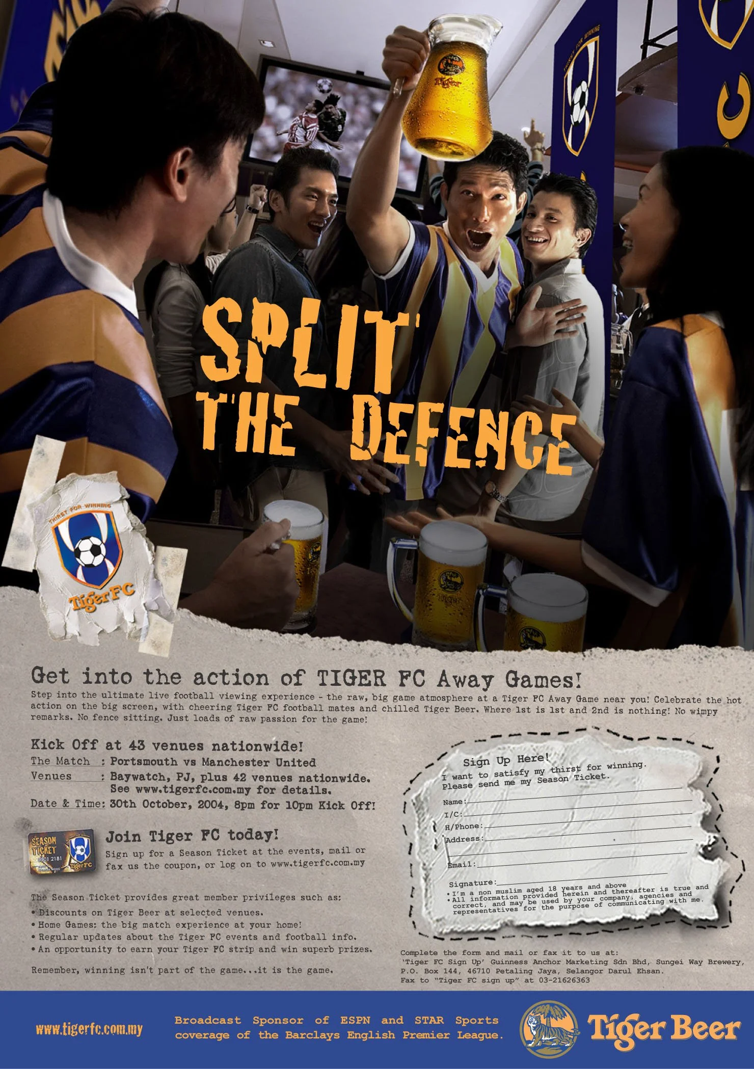 Tiger FC split the defence print ad by Boyd Benkenstein on Global Brand Writer