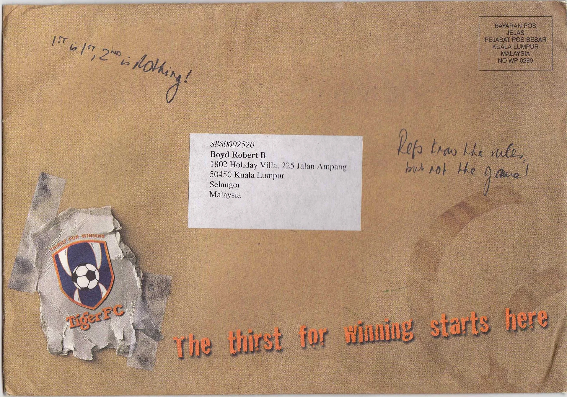 Tiger FC direct mail envelope