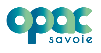 Logo d'Opac Savoie avec texte stylisé en bleu-vert.