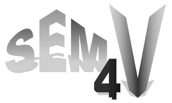 Texte "SEM 4 V" en lettres grisées, avec des ombres et un effet 3D.
