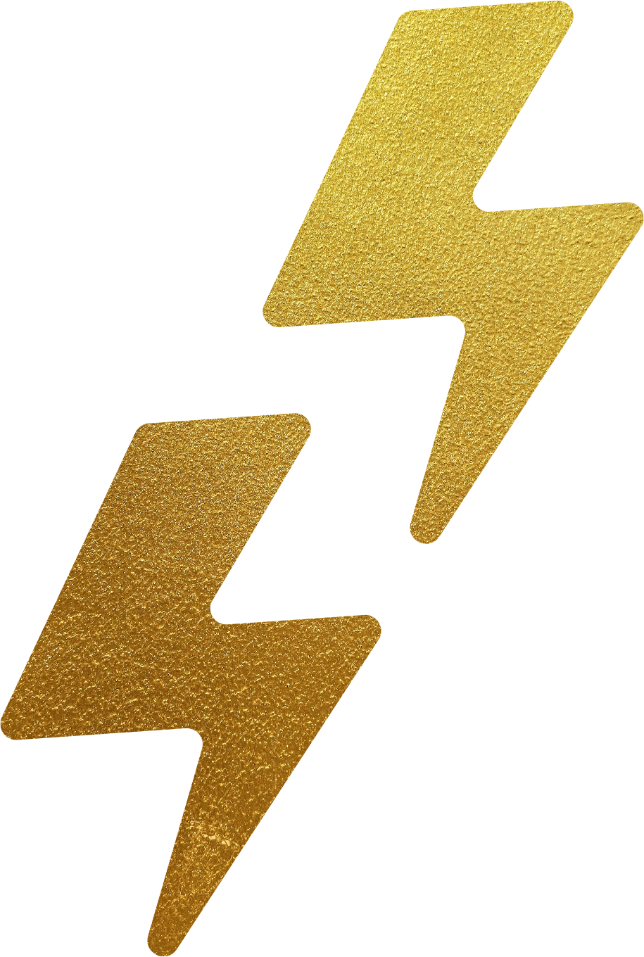 Golden 3D lightning bolt logo with a textured surface on a black background.