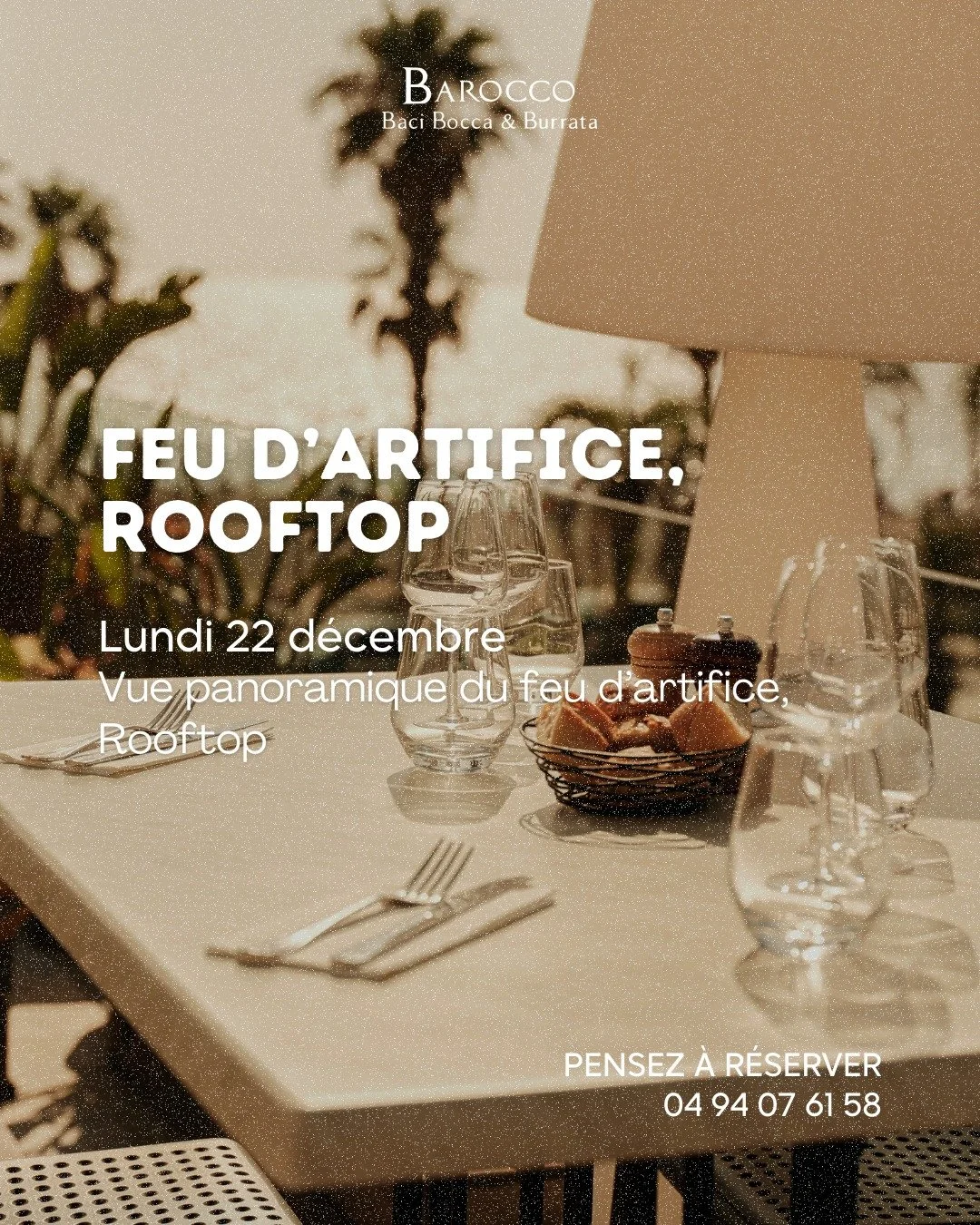 L&rsquo;agenda du Barocco :

LUNDI 22 D&Eacute;CEMBRE - FEU D&rsquo;ARTIFICE 
Vue panoramique depuis notre rooftop pour un moment magique.✨