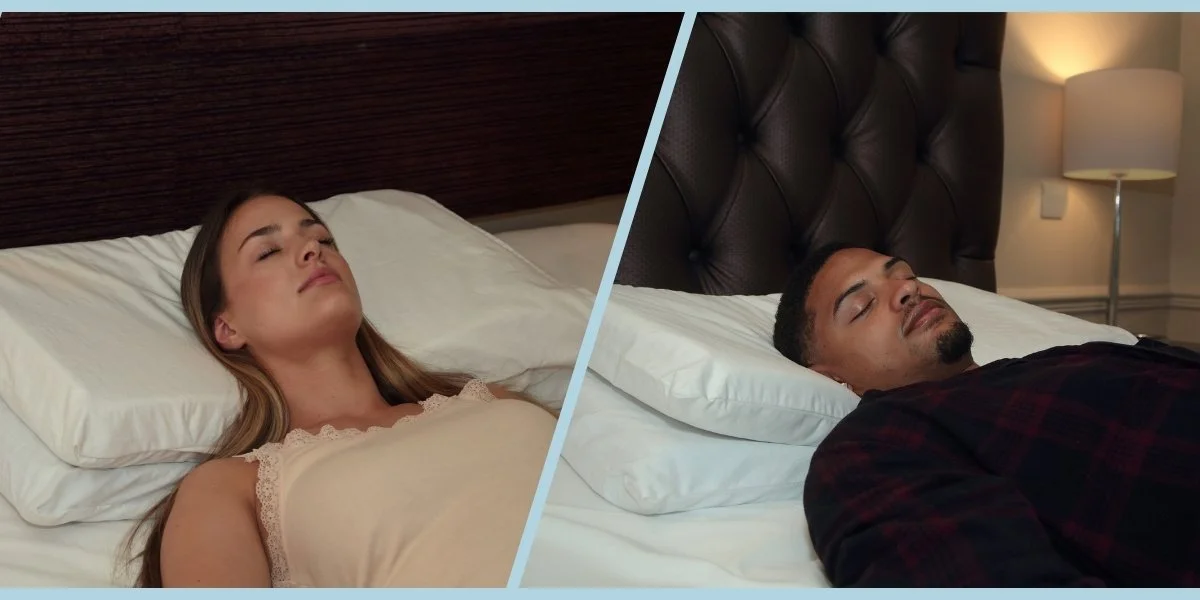 Male and female back sleepers resting in comfortable positions