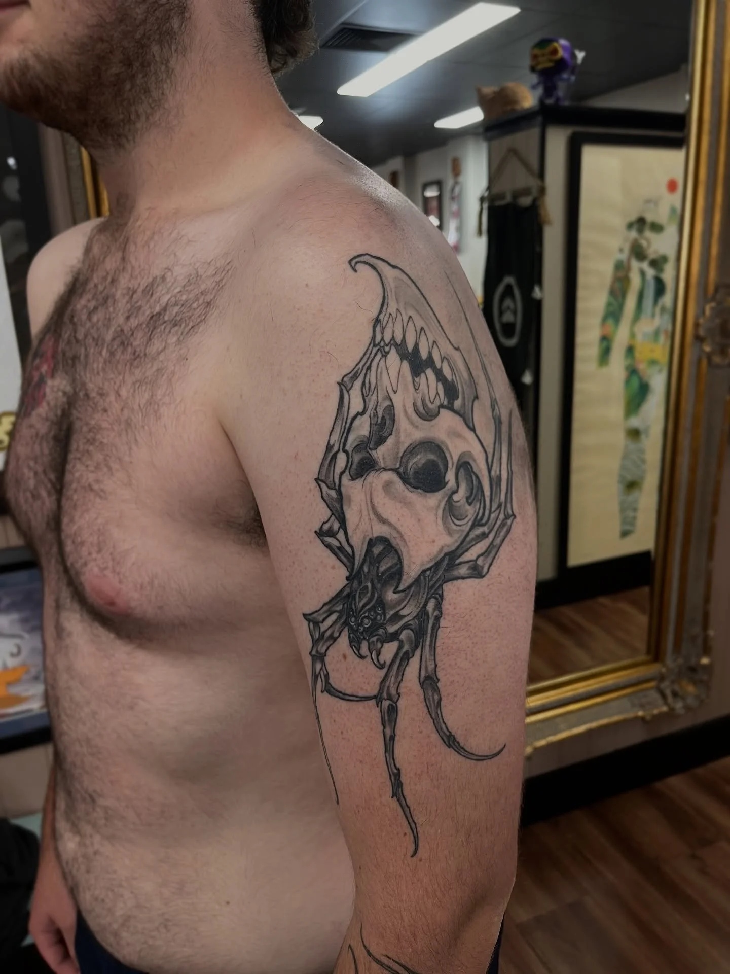 Stoked with how this guys healed up! Would love to do some work like this so if you&rsquo;re into the darker side of things swing us a message or come by the shop @savepoint_tattoo and have a chat🙌💀🙌