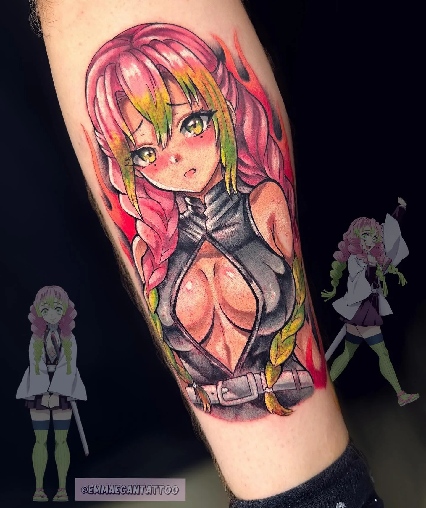 A very bloody mitsuri from a while back 🩷💚

#mitsuri #mitsuritattoo #mitsurikanroji #demonslayer #demonslayertattoo #animetattoo