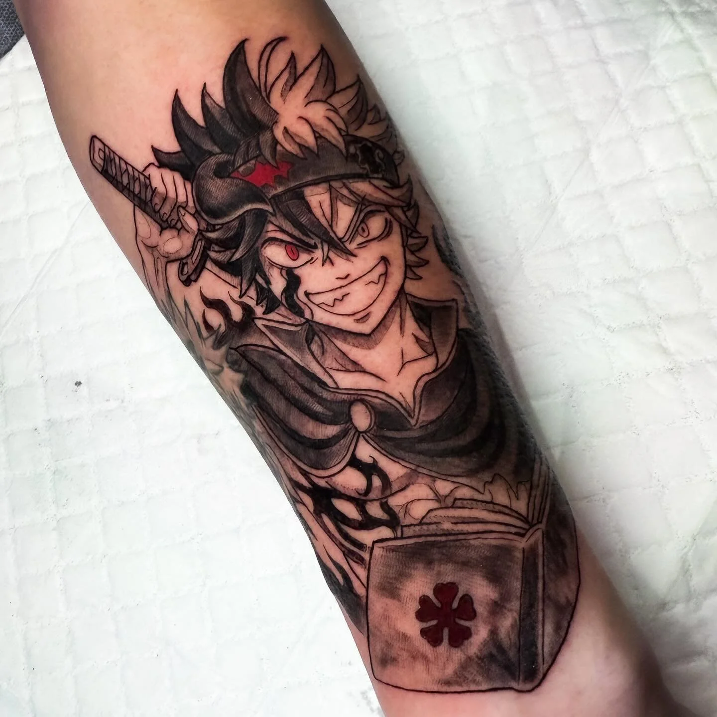 Asta- black clover 🖤 thank you Andrew! 

#astablackclover #blackclovertattoo #animetattoo #mangatattoo #blackclover #asta #astatattoo