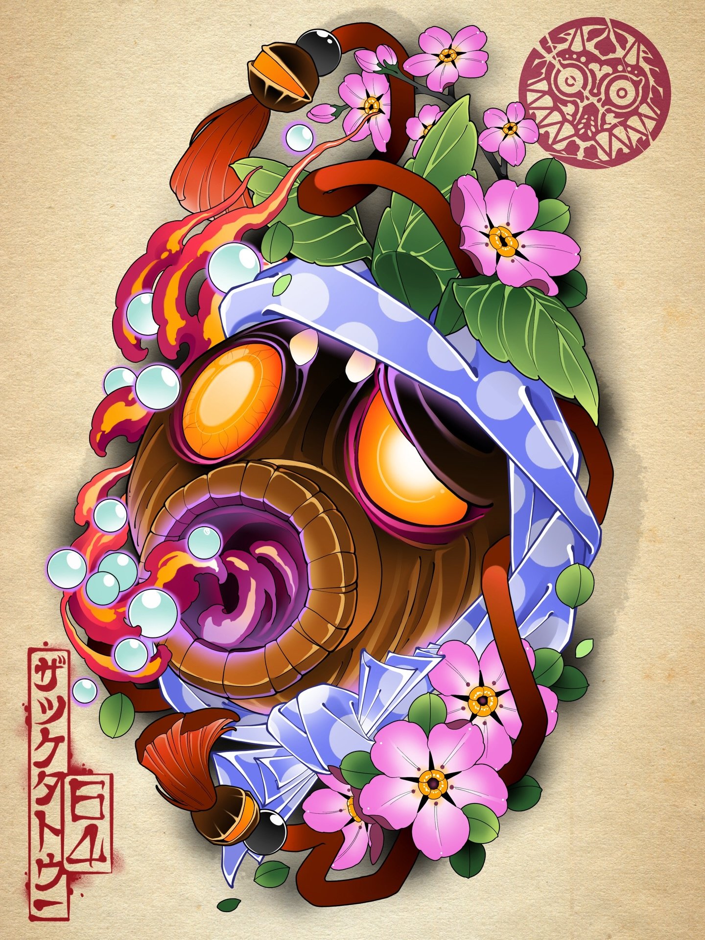 🍃 Deku Hyottoko 🍃
I thought I&rsquo;d sneak one last piece of flash in before the end of the year, thanks for looking! 💫 
.
.
.
.
#zelda #tattoo #zeldatattoo #brisbanetattoo #japanesetattoo