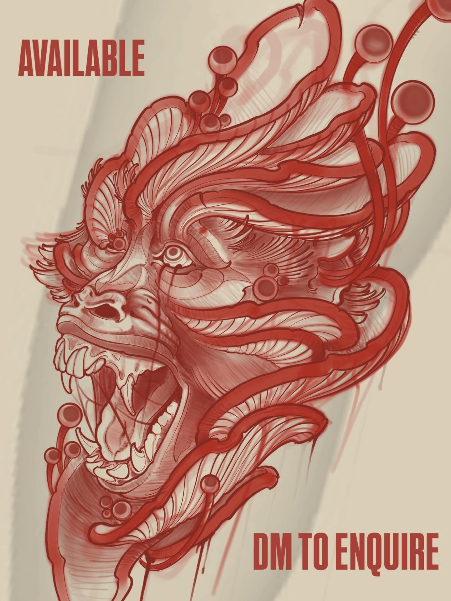 Cordycep monkey design I whipped up the other day, keen to tattoo this guy and happy to do so at a discounted rate so if you&rsquo;re interested let me know via DM or click the link in my bio and head to my website to enquire.

Available to be tattoo