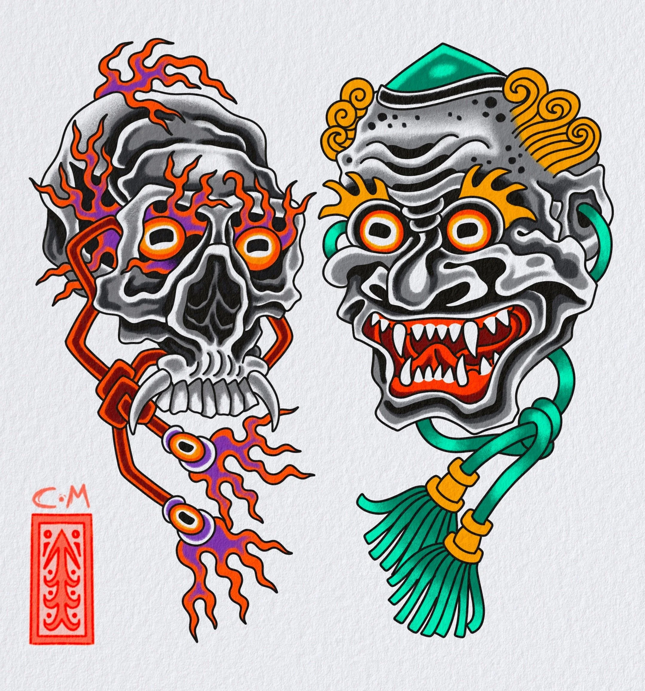 Would love to tattoo one or both of these as a pair! So many cool spots you could put these. As matching leg, forearm or torso tats. One example if you swipe right 👉
