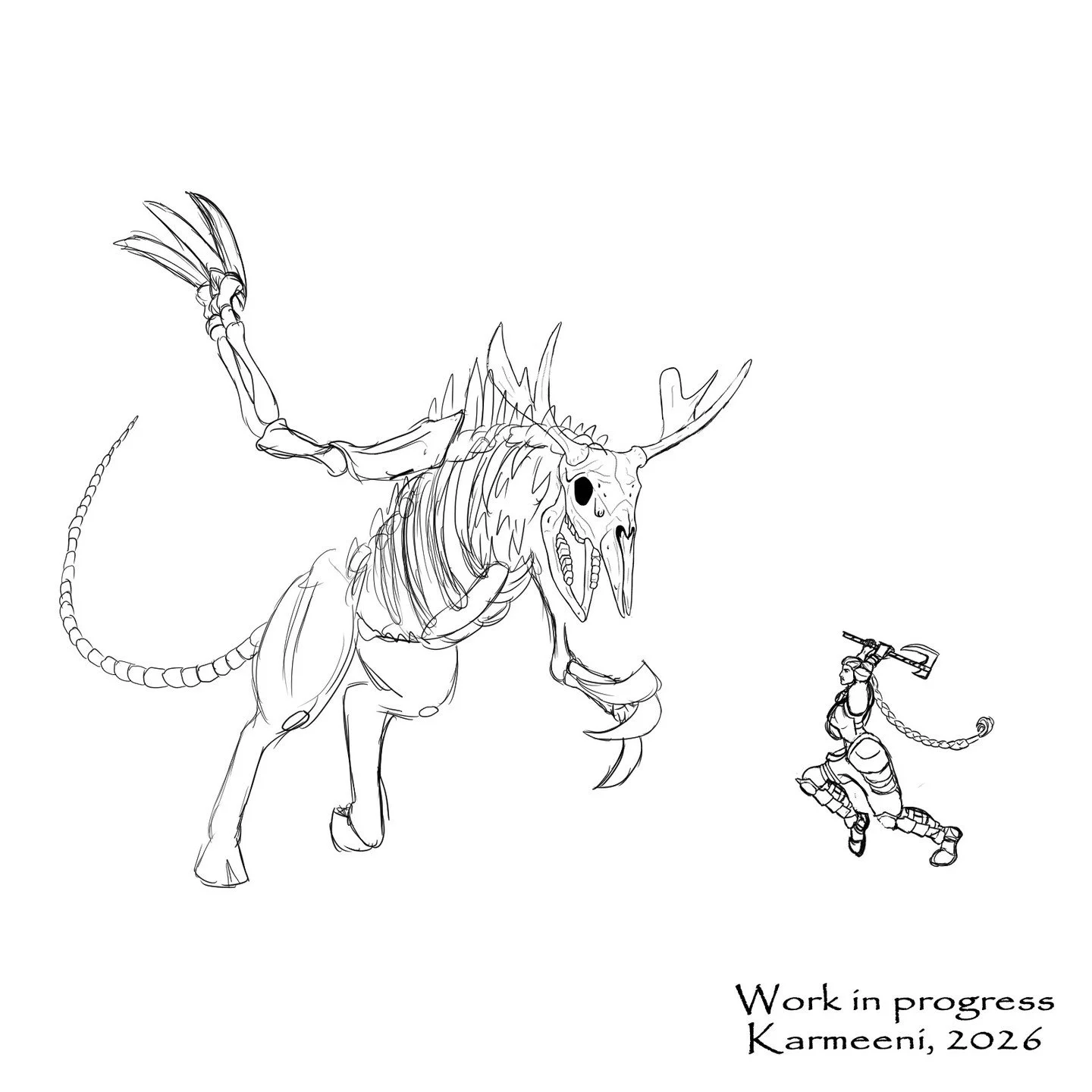 Something different, the first two steps in making the images for my webcomic. I make the comic digitally in Clip Studio Paint, and what you see here is already the result of alot of redrawing and erasing!

#digitalart #fantasy #fantasyart #digitalpa