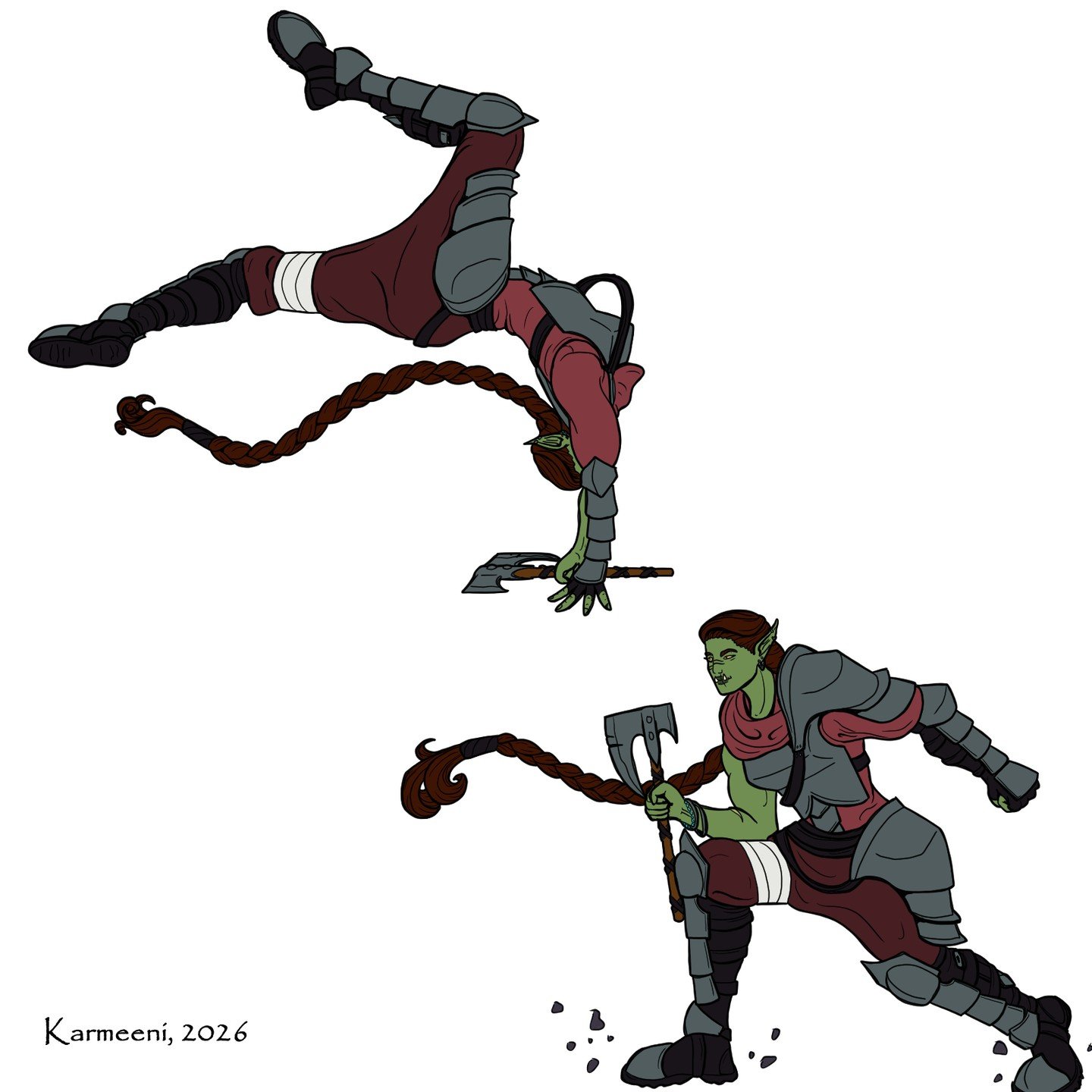 Some more work in progress of Mori, ignoring the physics of her shoulderplate and doing some sick tricks. 

https://www.webtoons.com/en/canvas/untangled/list?title_no=1082423

#digitalart #fantasy #fantasyart #digitalpanting #webtoons #webcomic #unta