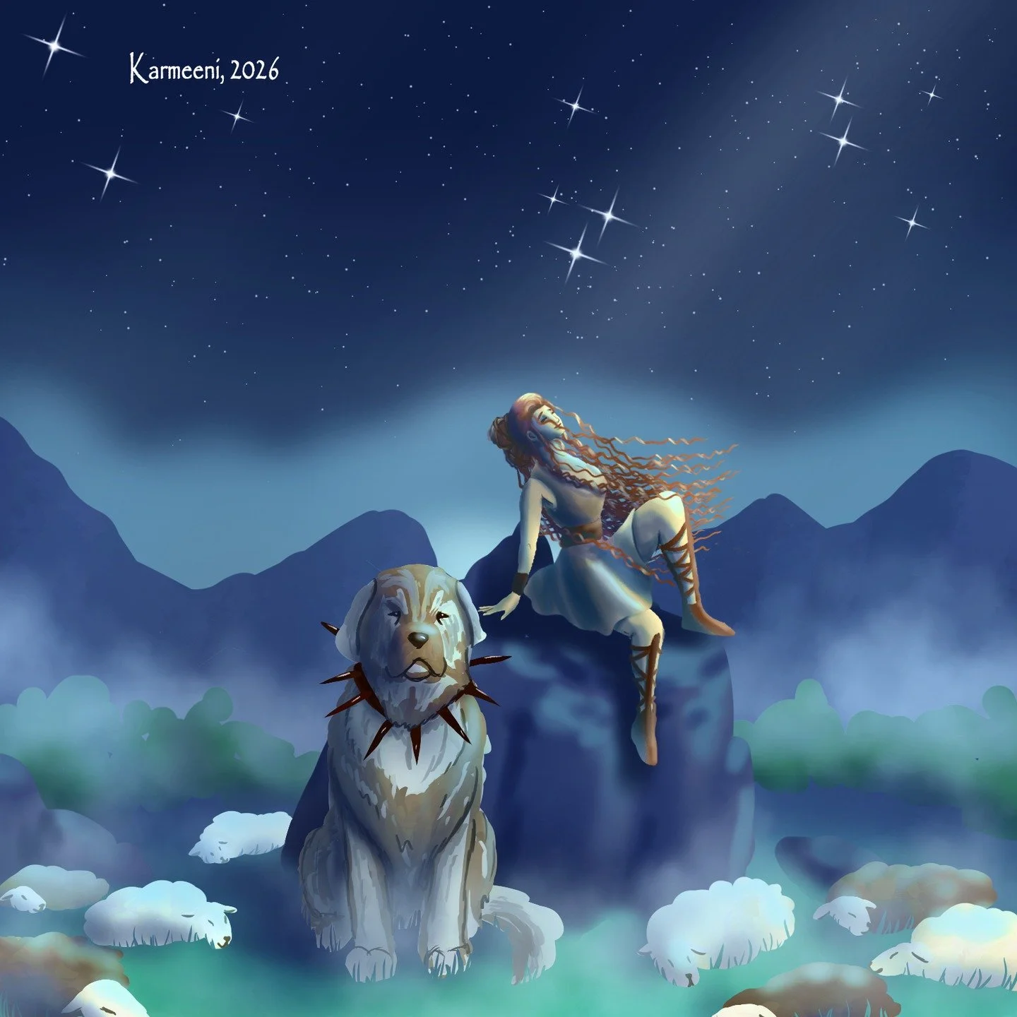 A quick image to go with a short story I wrote abouta deaf shepherd girl in ancient greece. Read it here if you are interested!
https://www.deviantart.com/karmeeni/art/Silent-nights-1304708334

#shortstory #ancientgreece #shepherd #deaf