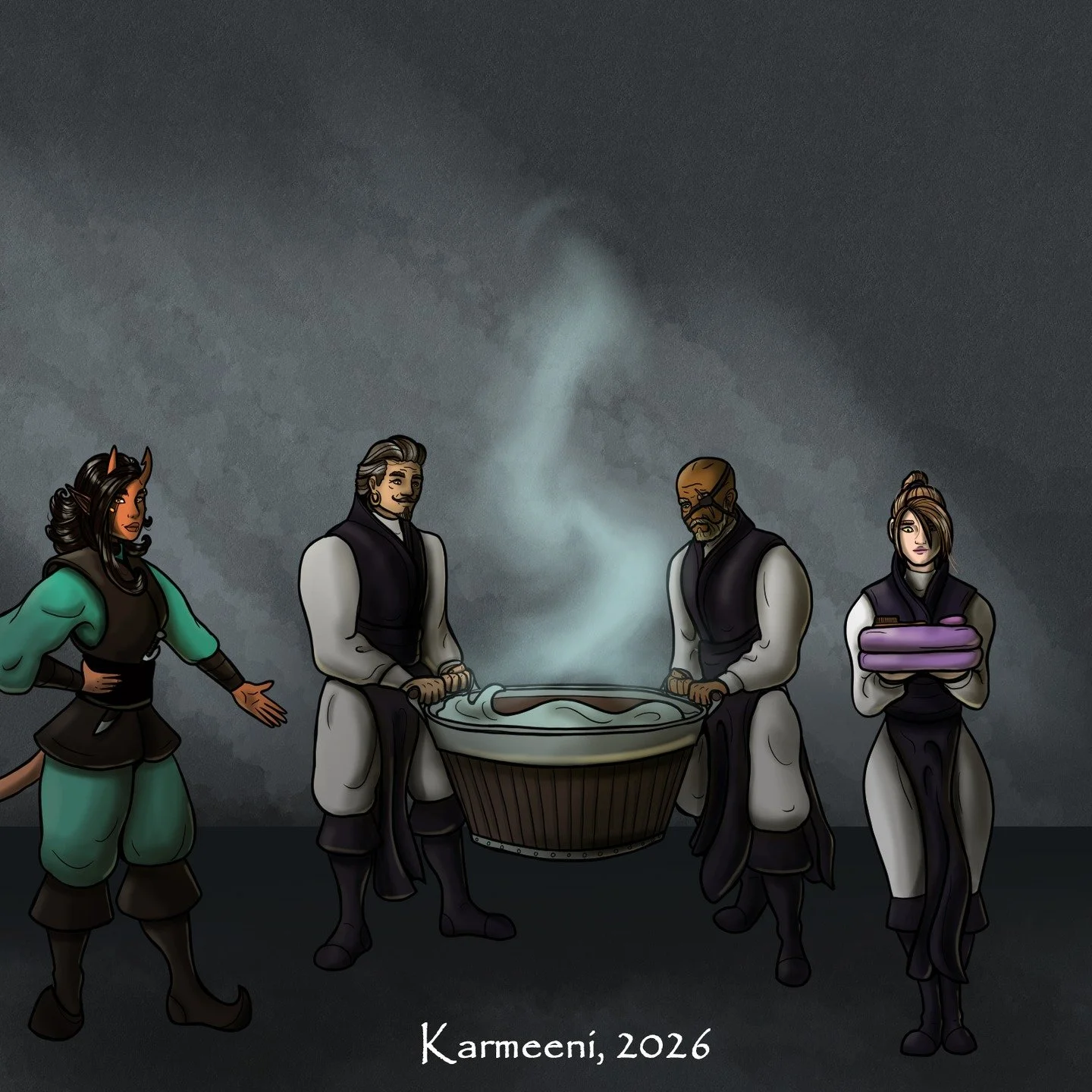 Would you let one of these scrub your back? And if so, who? 

Check out what the actual situation here is in my webcomic:

https://www.webtoons.com/en/canvas/untangled/list?title_no=1082423

#digitalart #fantasy #fantasyart #digitalpanting #webtoons 