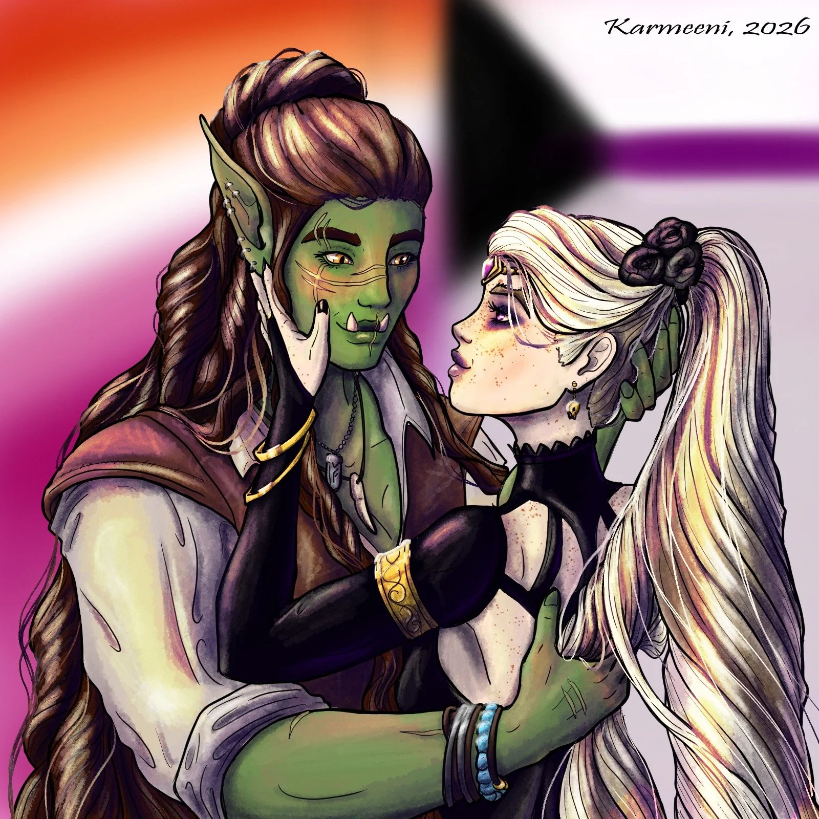 A bit of a repost, but now with some pride flags behind my actual LGBTQ+characters :)! Happy pridemonth everybody! 

https://www.webtoons.com/en/canvas/untangled/list?title_no=1082423

#digitalart #fantasy #fantasyart #digitalpanting #webtoons #webco