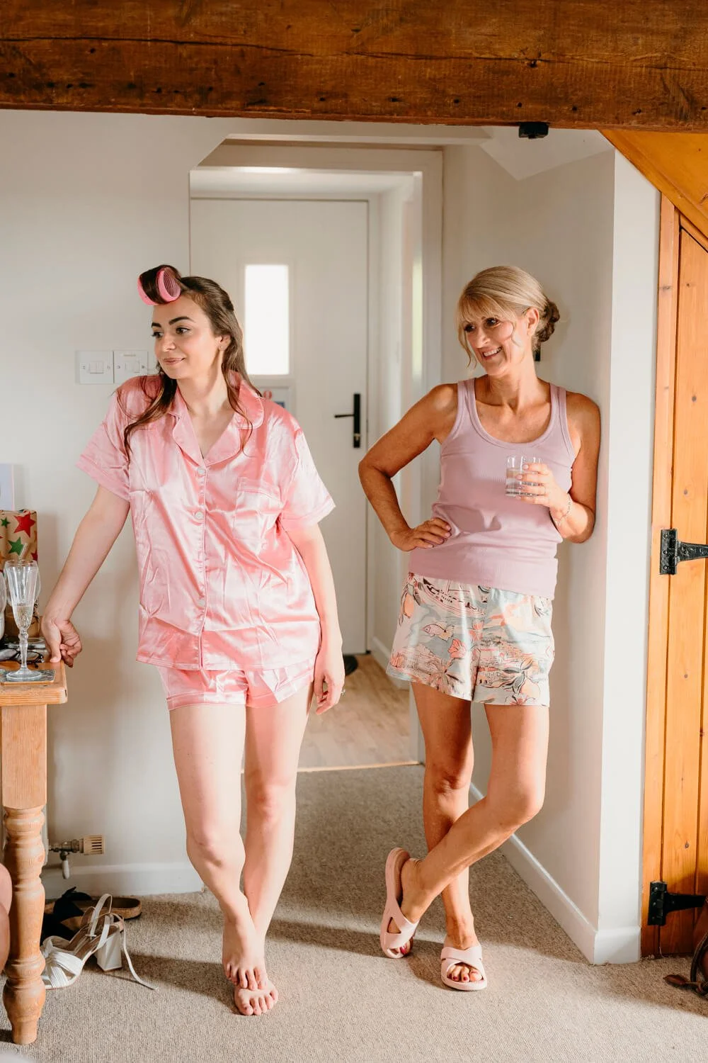 Bridesmaid and mum at bridal prep