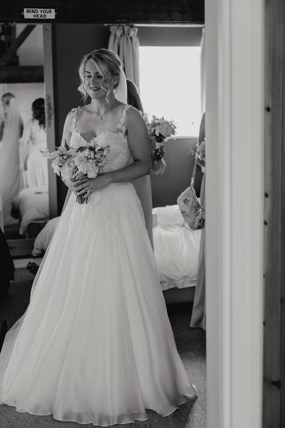 Bride in her wedding dress at Rudge Farm Dorset