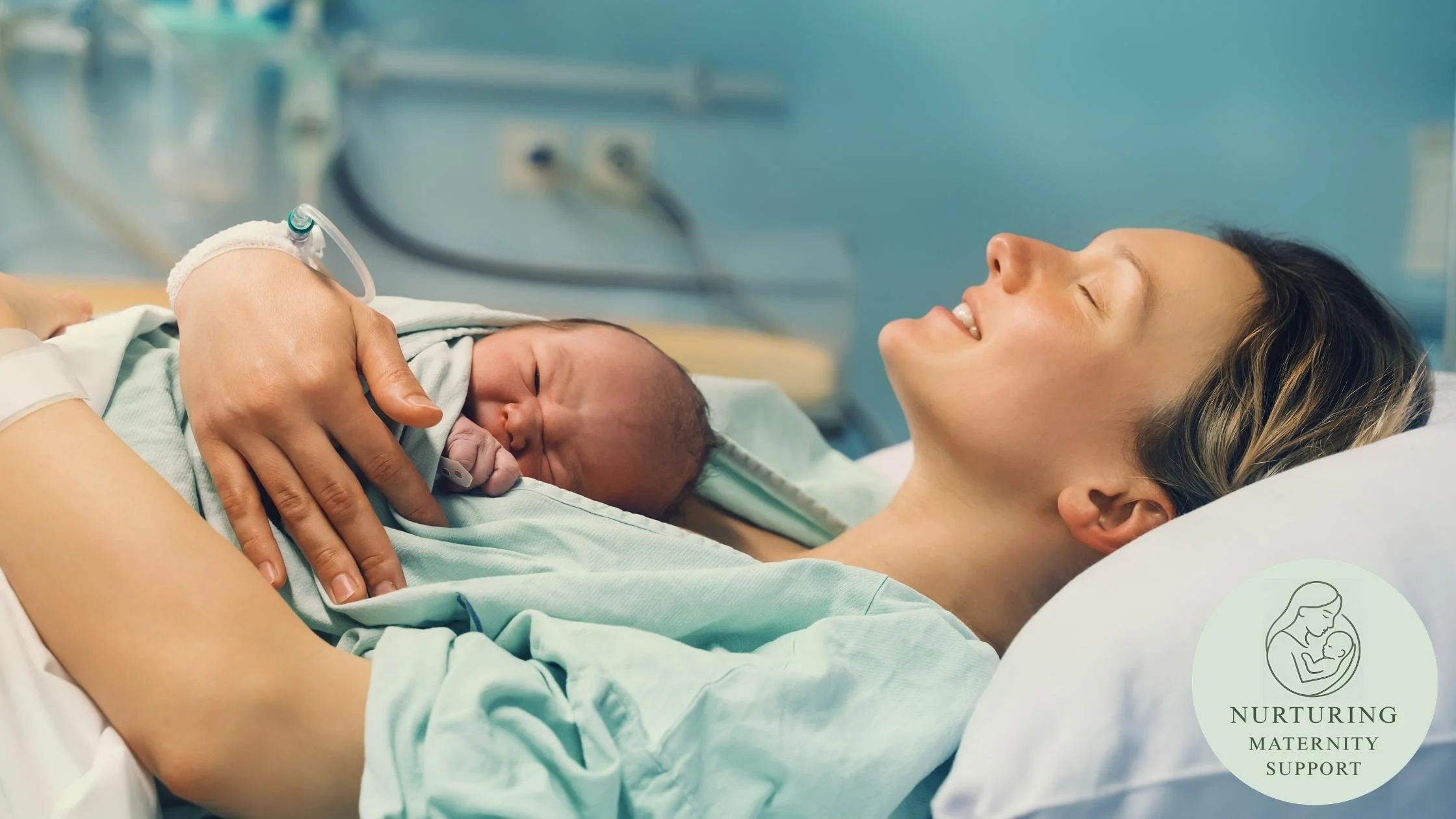 woman feeling relieved her baby is safe after childbirth