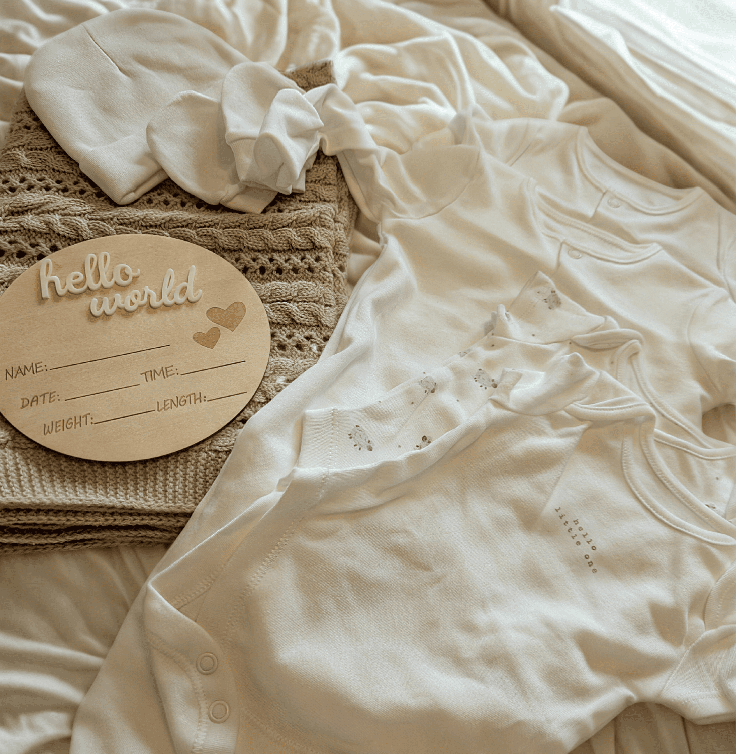 Baby clothing in hospital to go bag