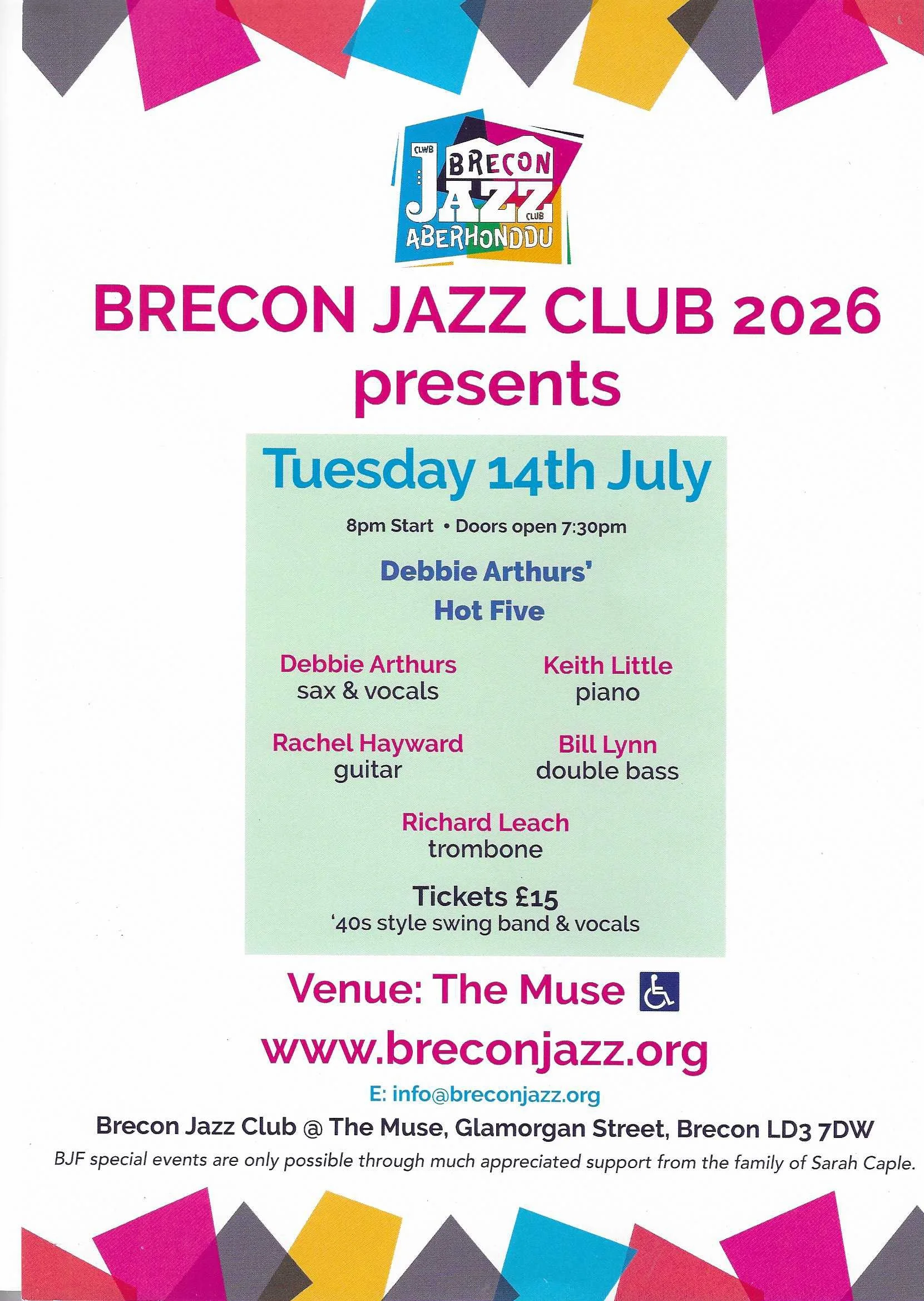 Brecon Jazz Club: Debbie Arthurs' Hot Five