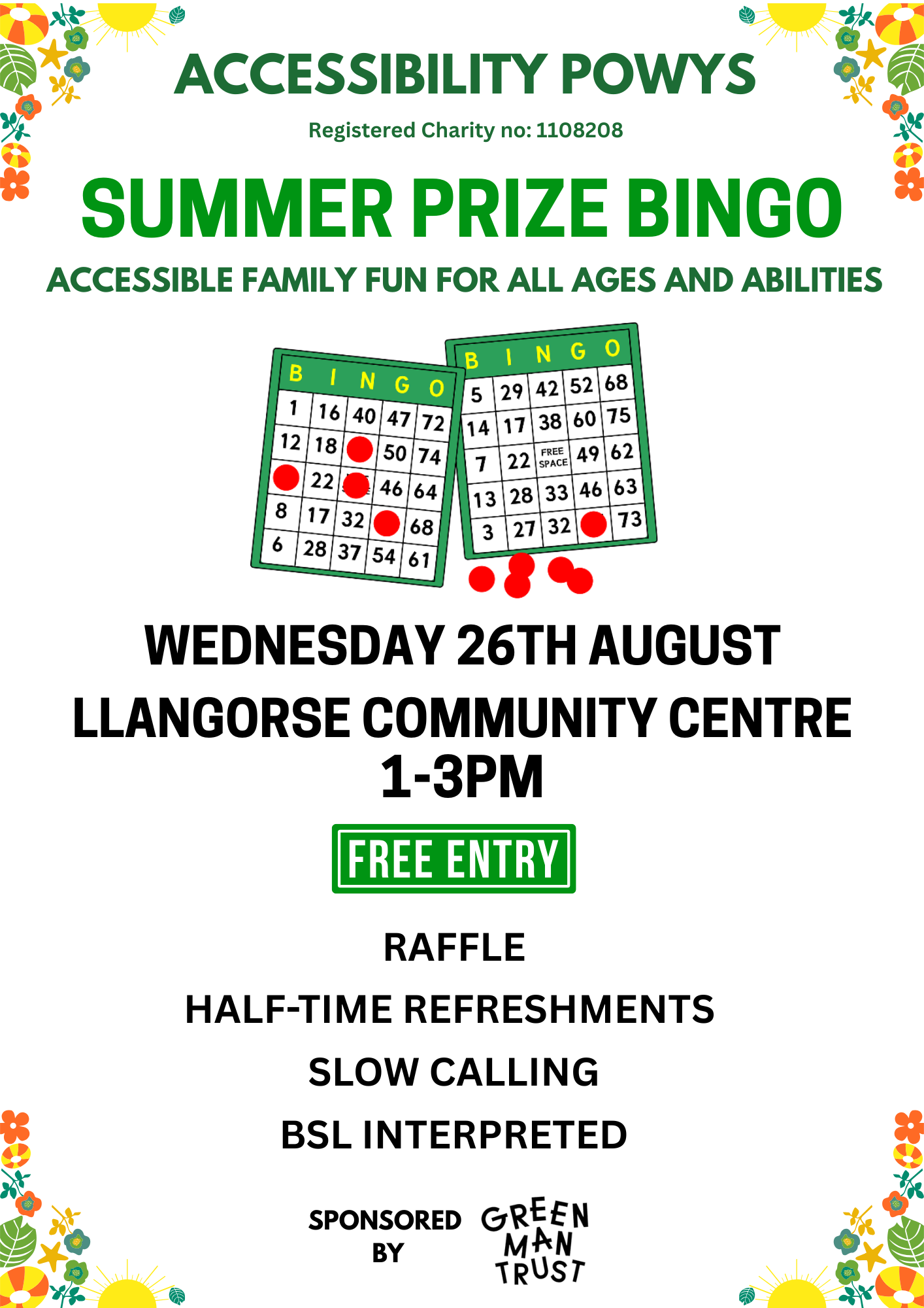 Accessibility Powys: Summer Prize Bingo