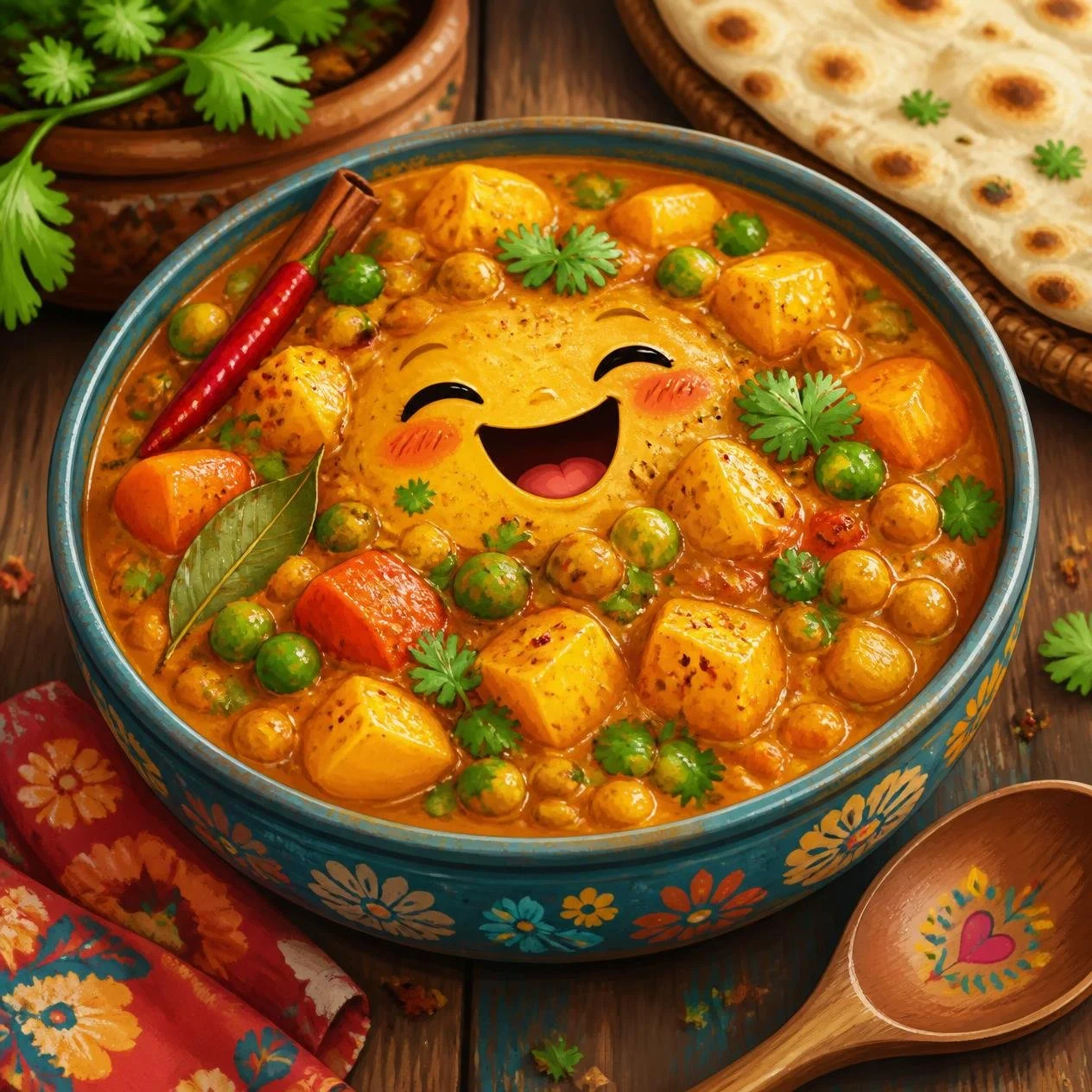 Bowl of curry with a laughing face inside of it.jpg