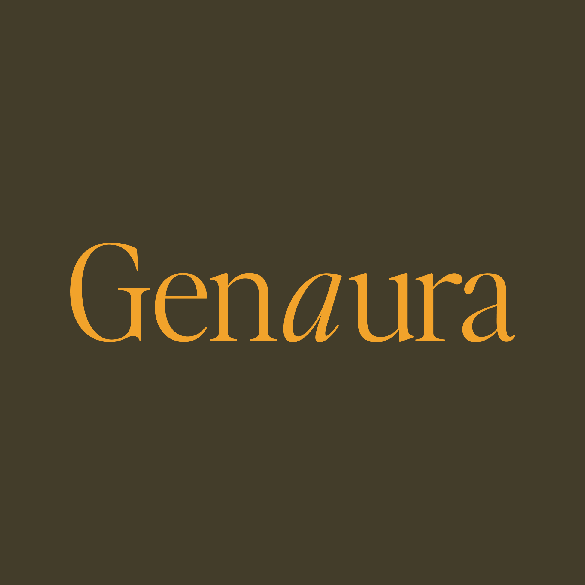 Text that reads "Genaura" on a dark background with orange lettering.
