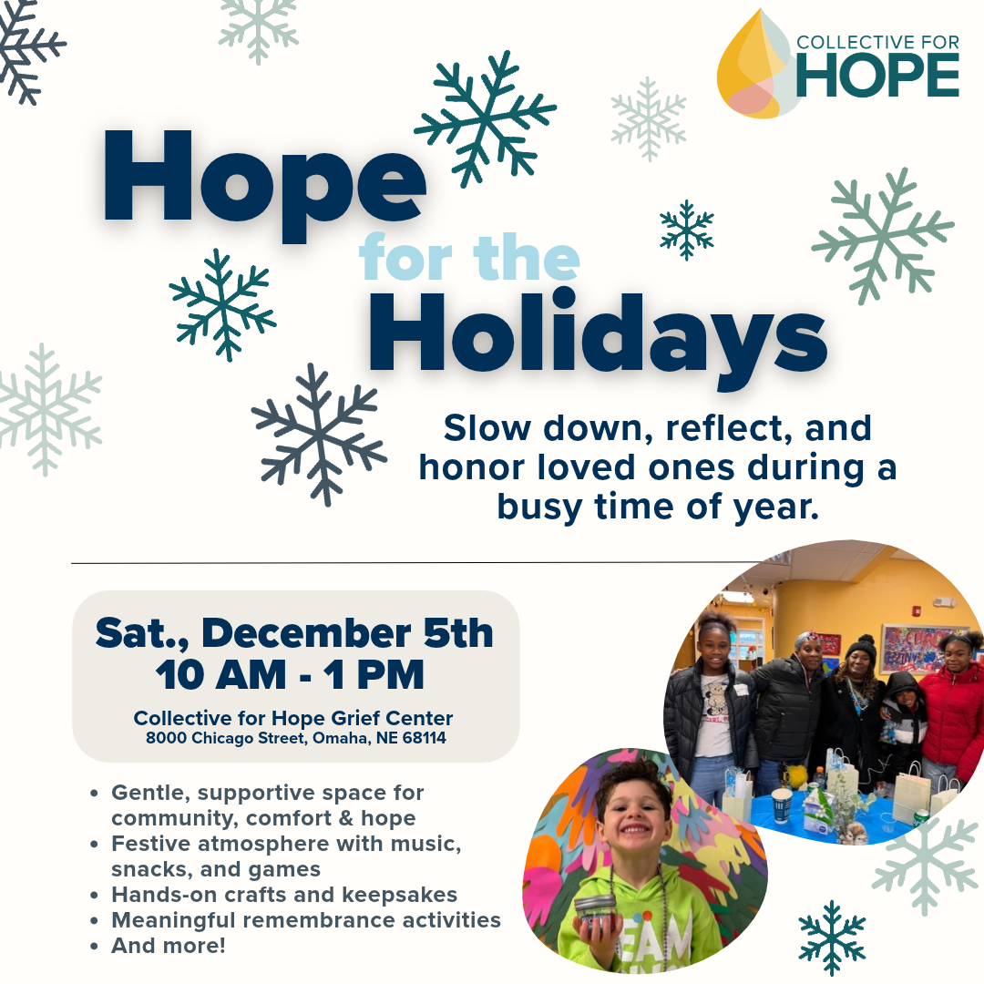 A flyer featuring information about a free, family-friendly grief remembrance event.