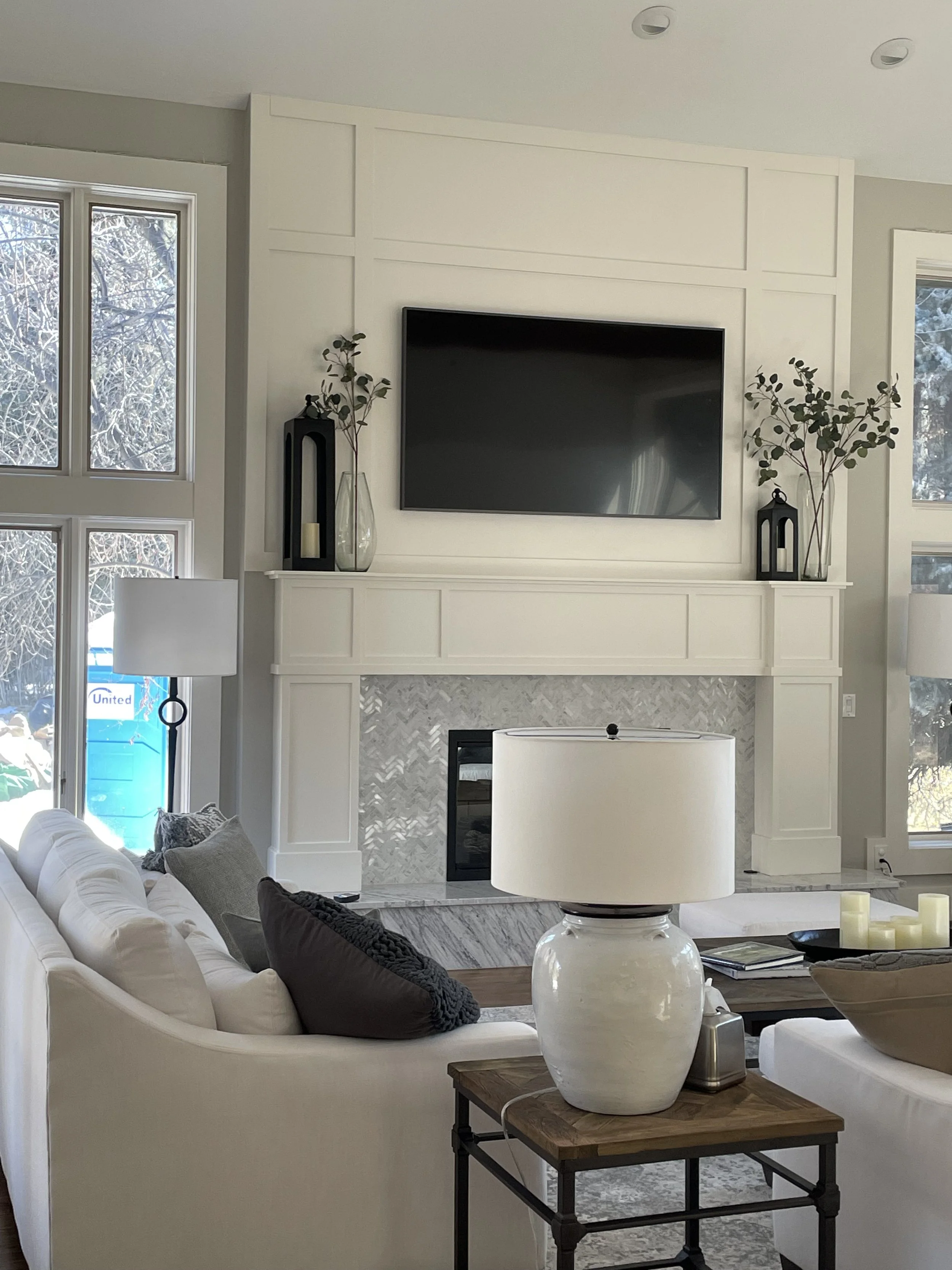 Fireplace Mantel in a finished living room.