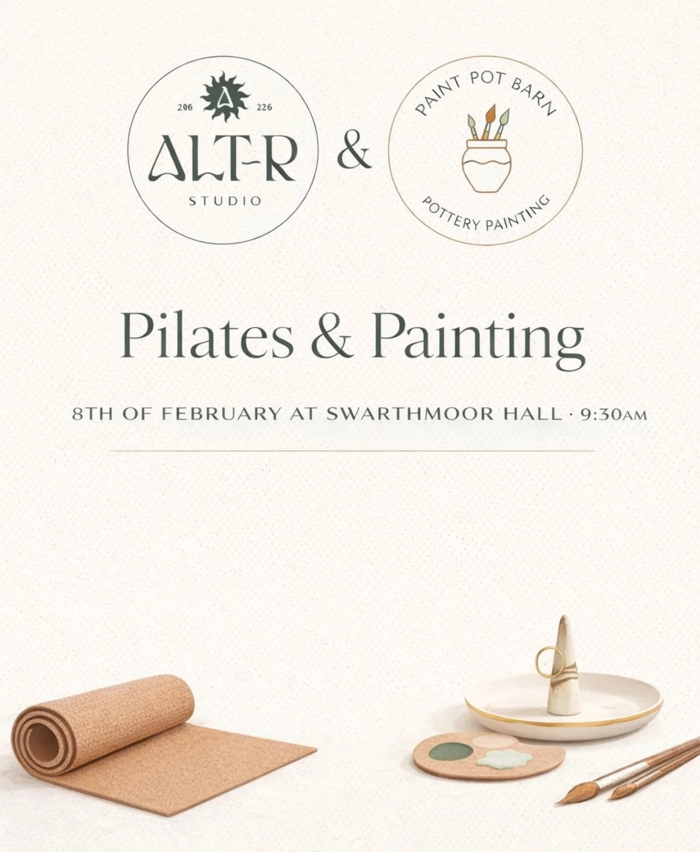 A morning made for slowing down ✨

Join us for Pilates &amp; Painting at Swarthmoor Hall on 8th February at 9:30am - 12:00. 

We&rsquo;ll start with a mindful pilates session, then unwind with pottery painting - creating your own jewellery/ring holde