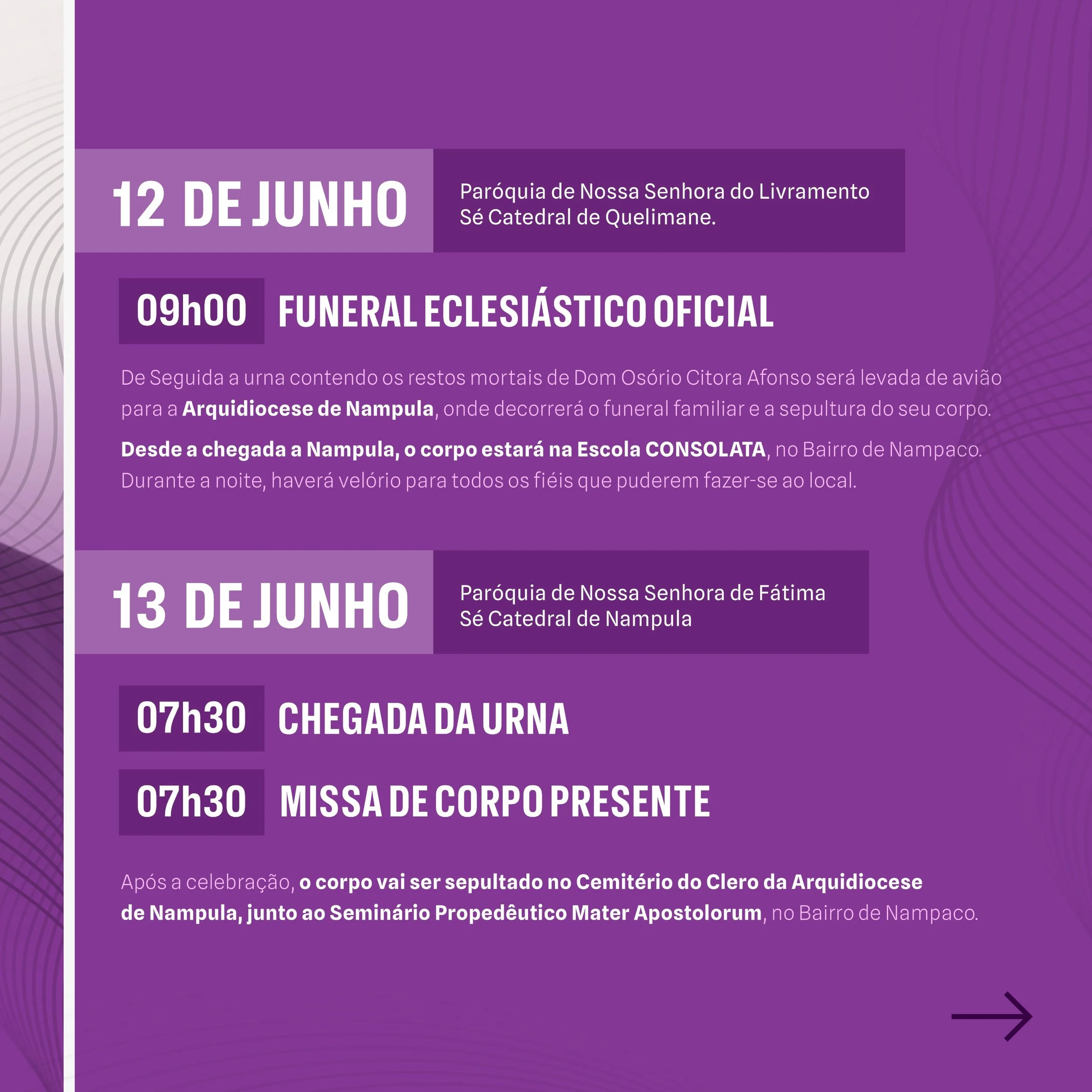 Programa das Exéquias de Dom Osório Citora Afonso, IMC