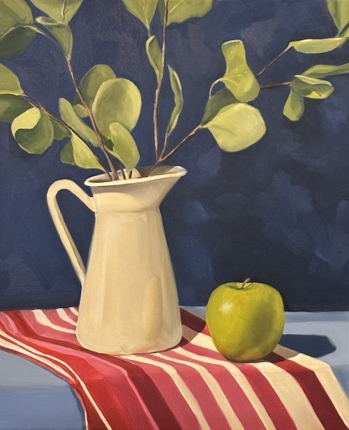 Apple with Stripes, 18 x 24 Oil on Canvas 2024