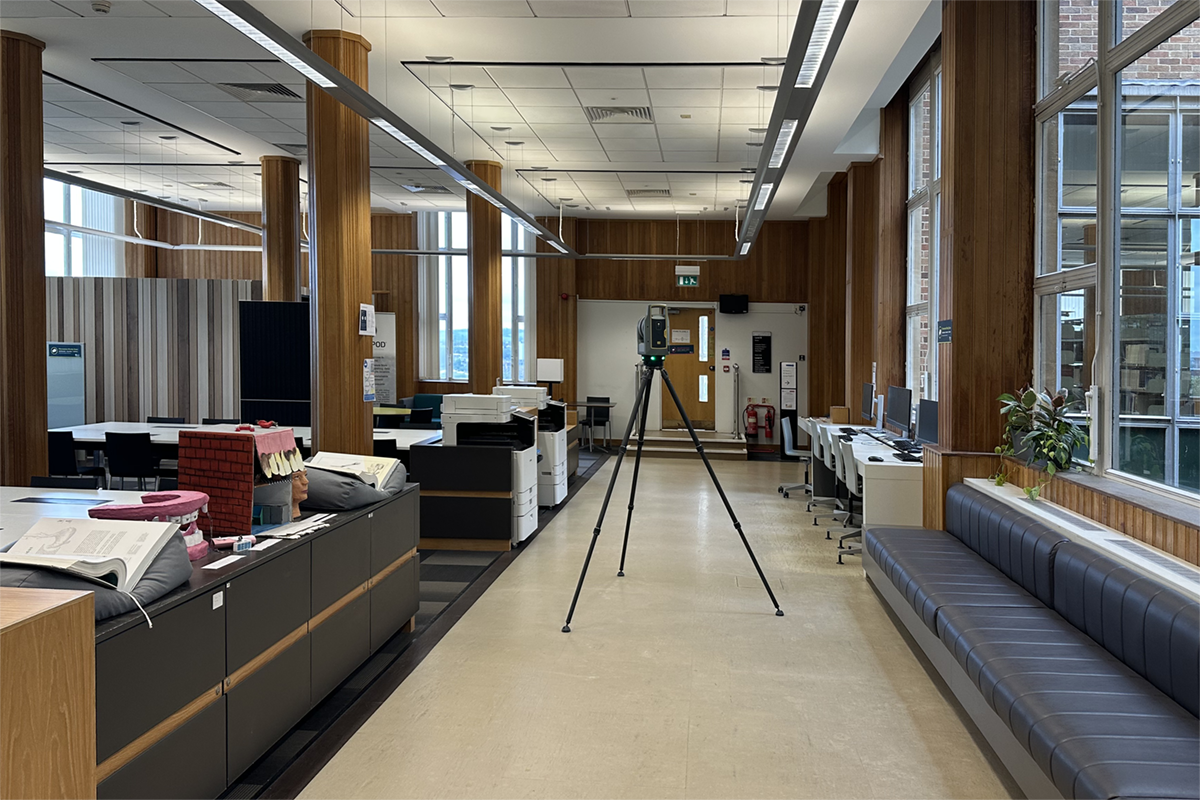 The Trimble X9 scanner positioned in Level B of the Medical Library