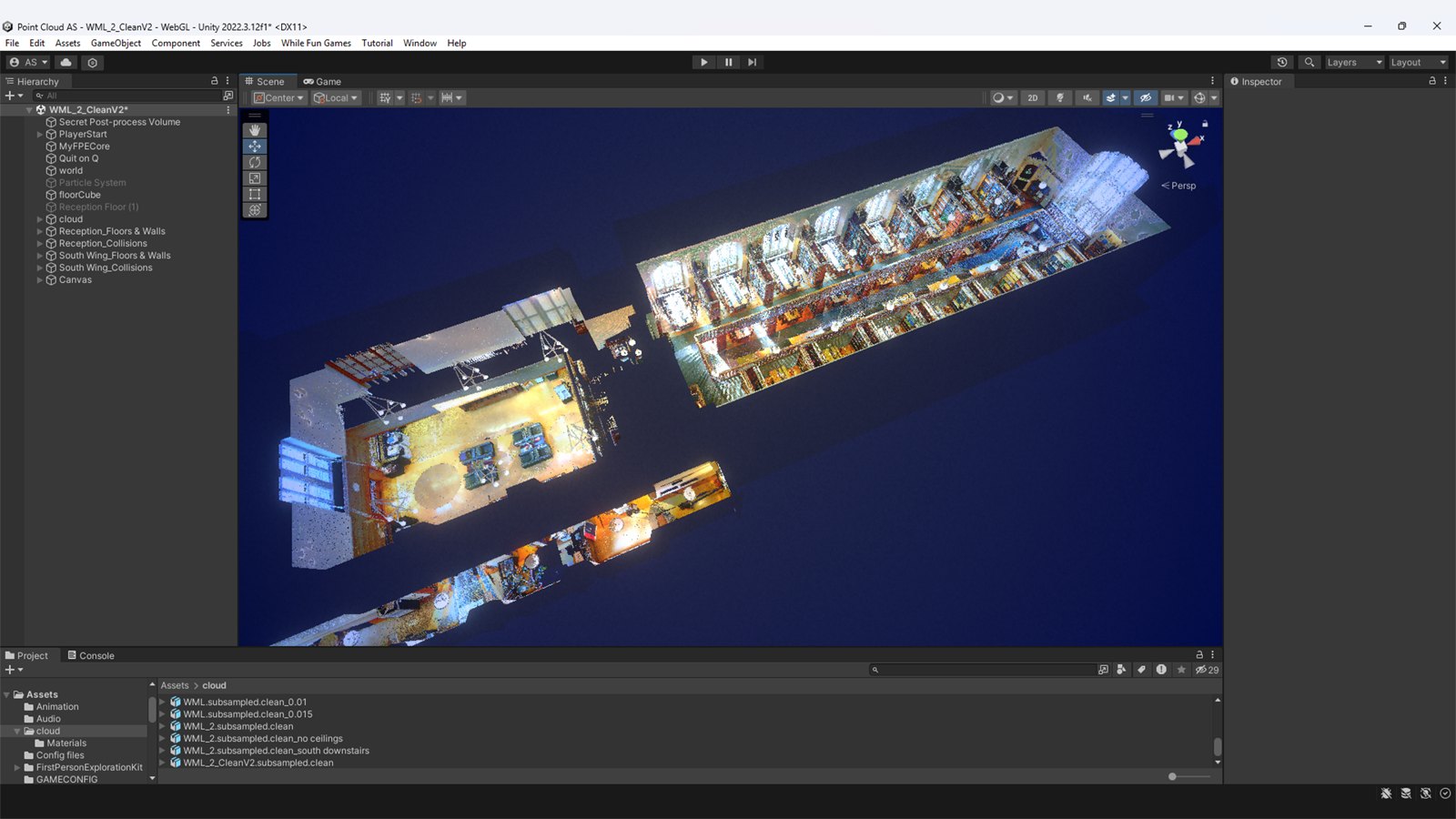 Wills Memorial Library virtual tour construction, addition of floors, staircases, walls and collisions