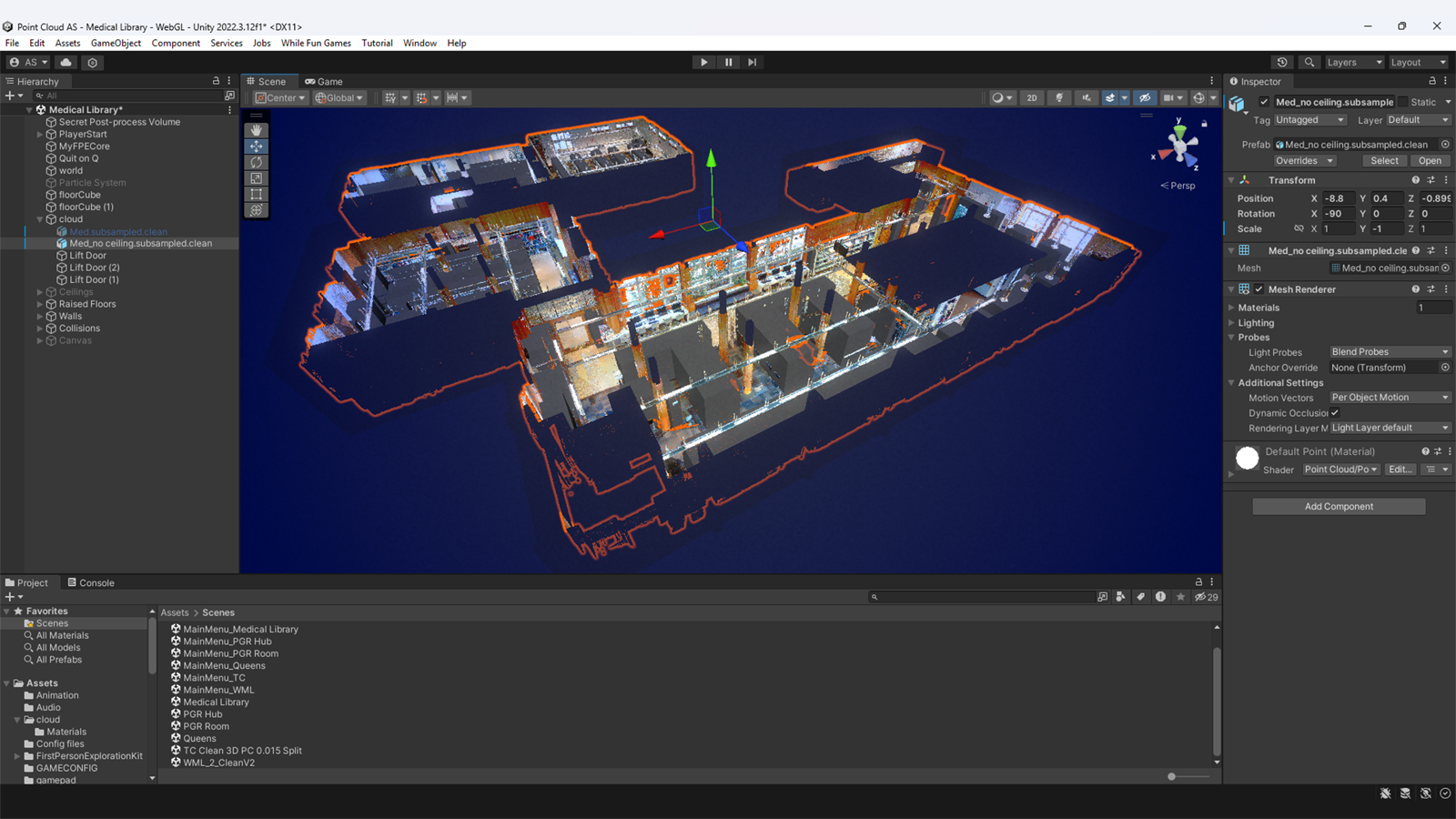 Medical Library virtual tour construction, addition of floors, staircases, walls and collisions