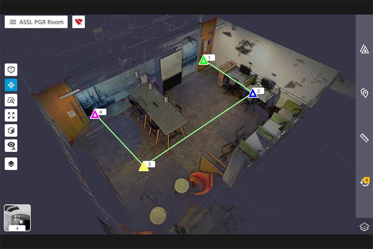 The ASSL PGR Room base station positions shown in Trimble Perspective - true colour