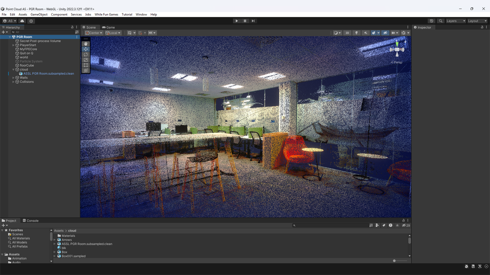 PLY of the ASSL PGR Room from Cloud Compare imported into Unity