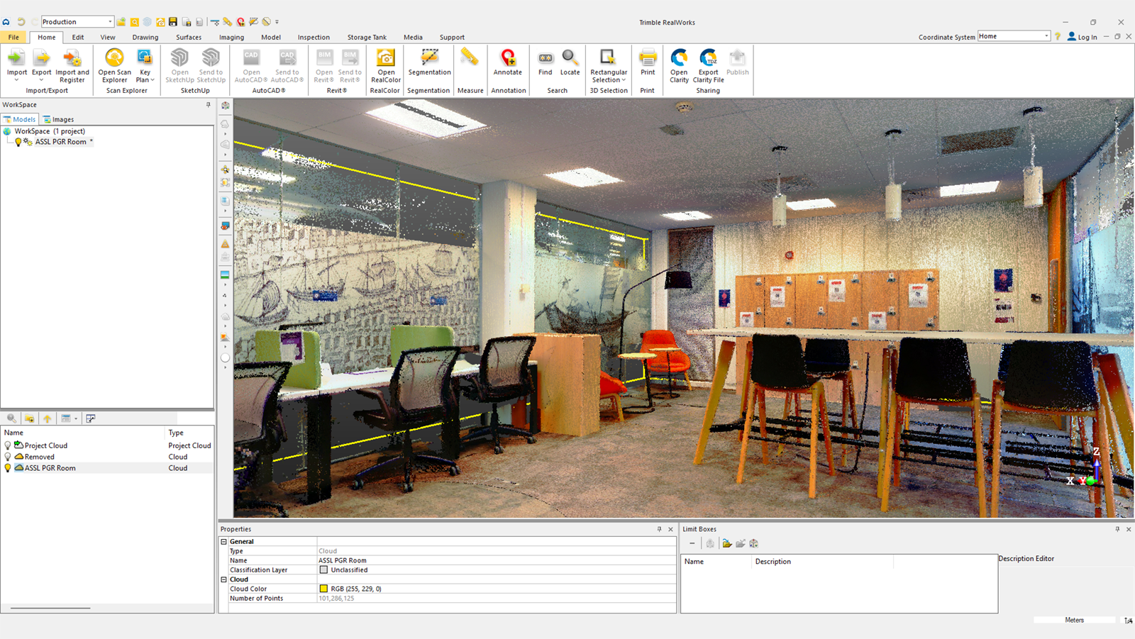 Point cloud of the ASSL PGR Room in Trimble RealWorks