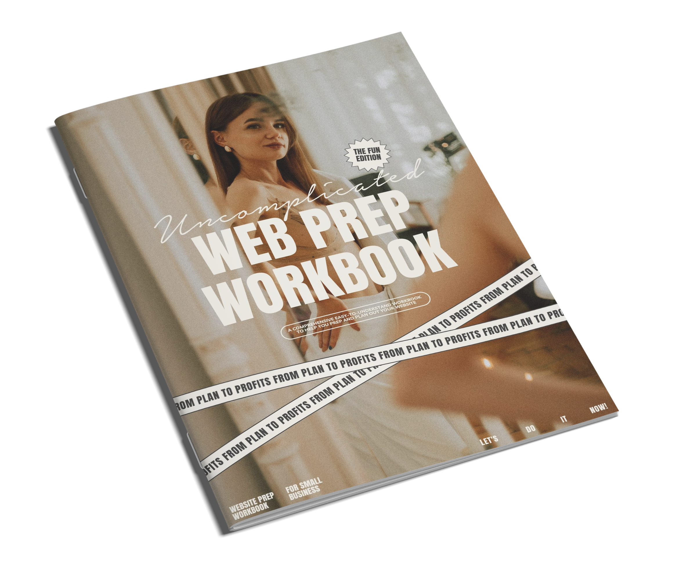 Cover of a workbook titled "Uncomplicated Web Prep Workbook" featuring a woman in a white dress with a background of a softly blurred interior.